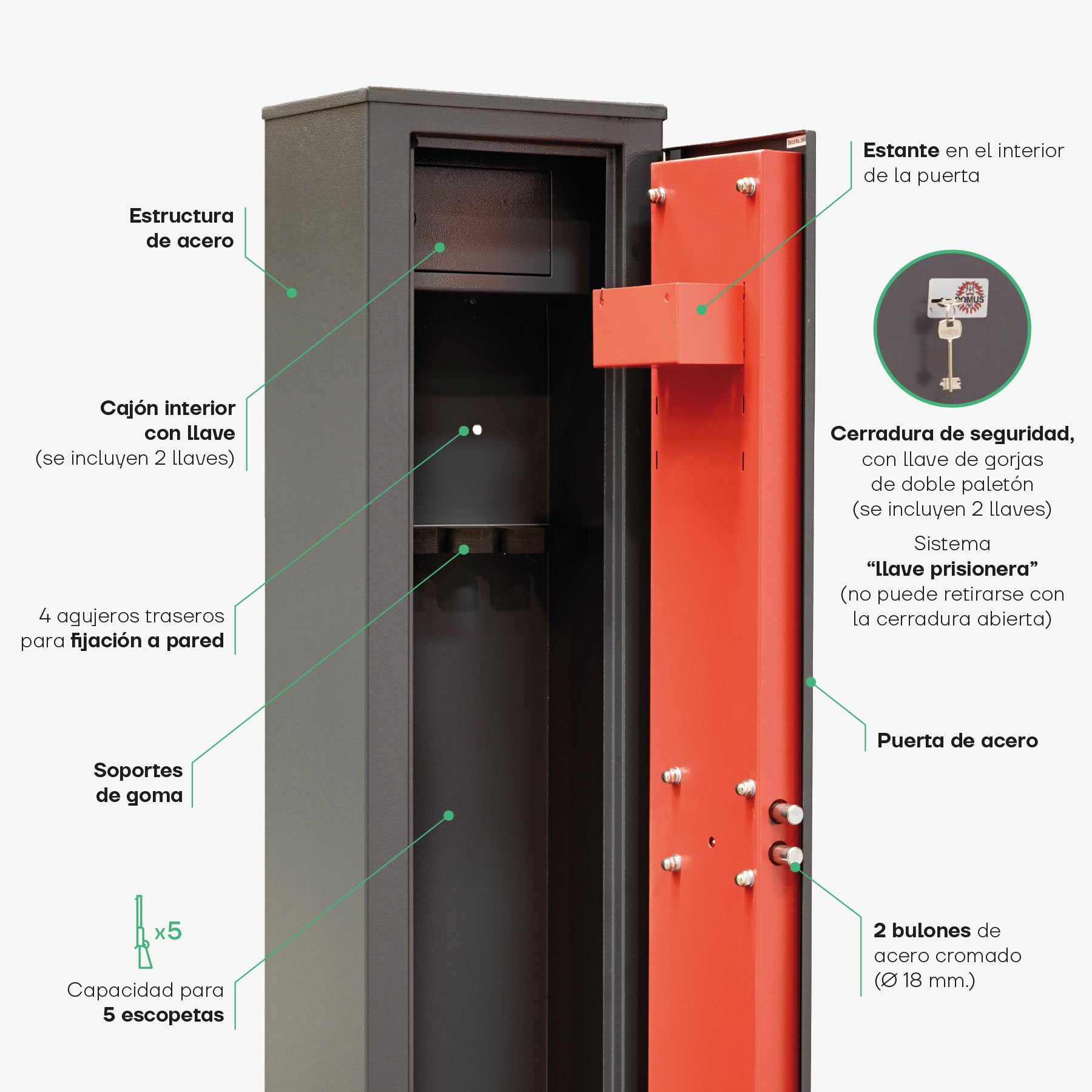 ARREGUI Domus ARM050335 Armoire à fusils avec coffre intérieur, 5 fusils, serrure à clé - 6
