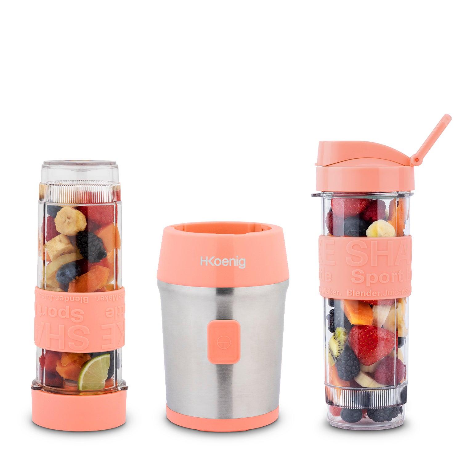 Mini blender - H.Koenig - SMOO10 - 300 W - 570 mL - Framboise - 2 gourdes incluses - 4