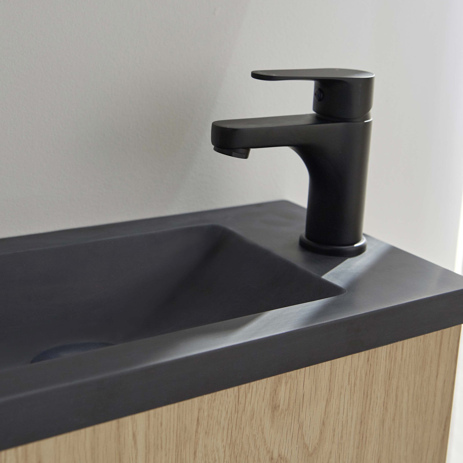 Ensemble lave-mains NOVA suspendu métal et bois avec robinet noir - 5