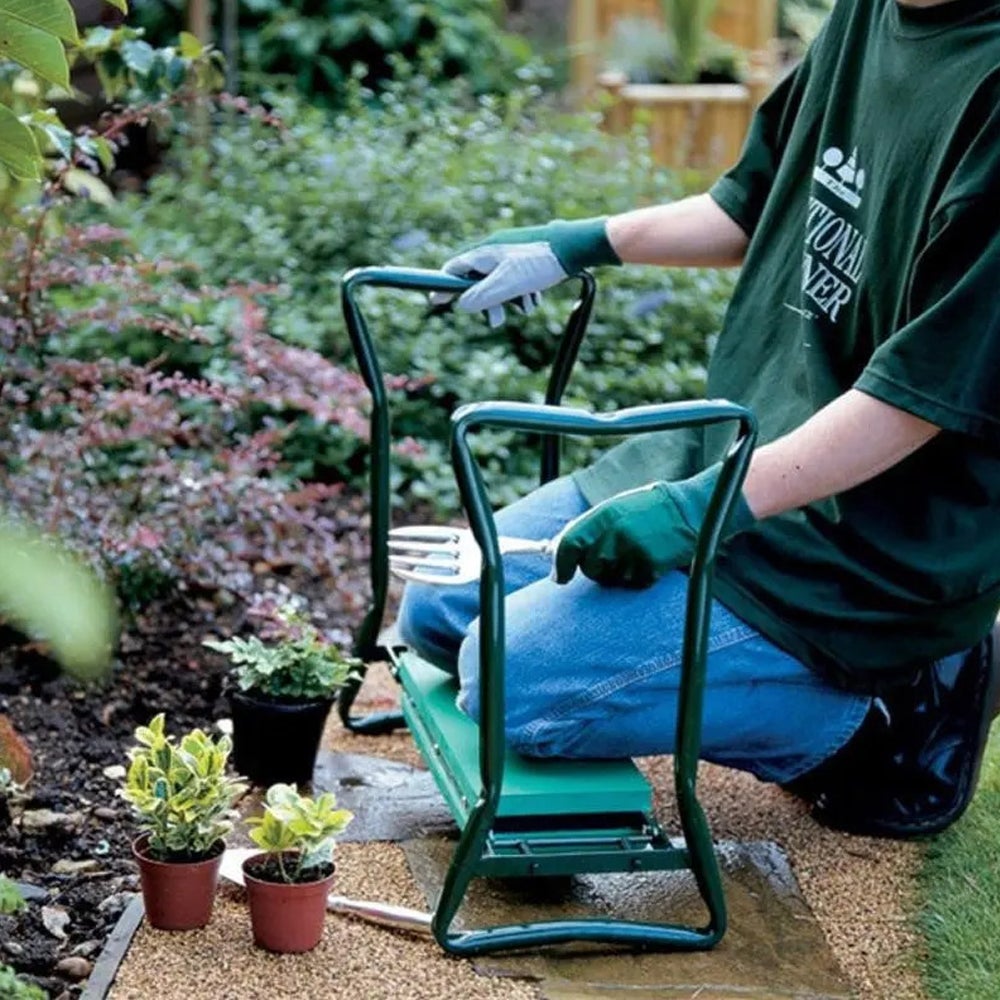 Tabouret de jardin pliable agenouilloir de jardin avec coussin rembourré en mousse EVA. poches à outils