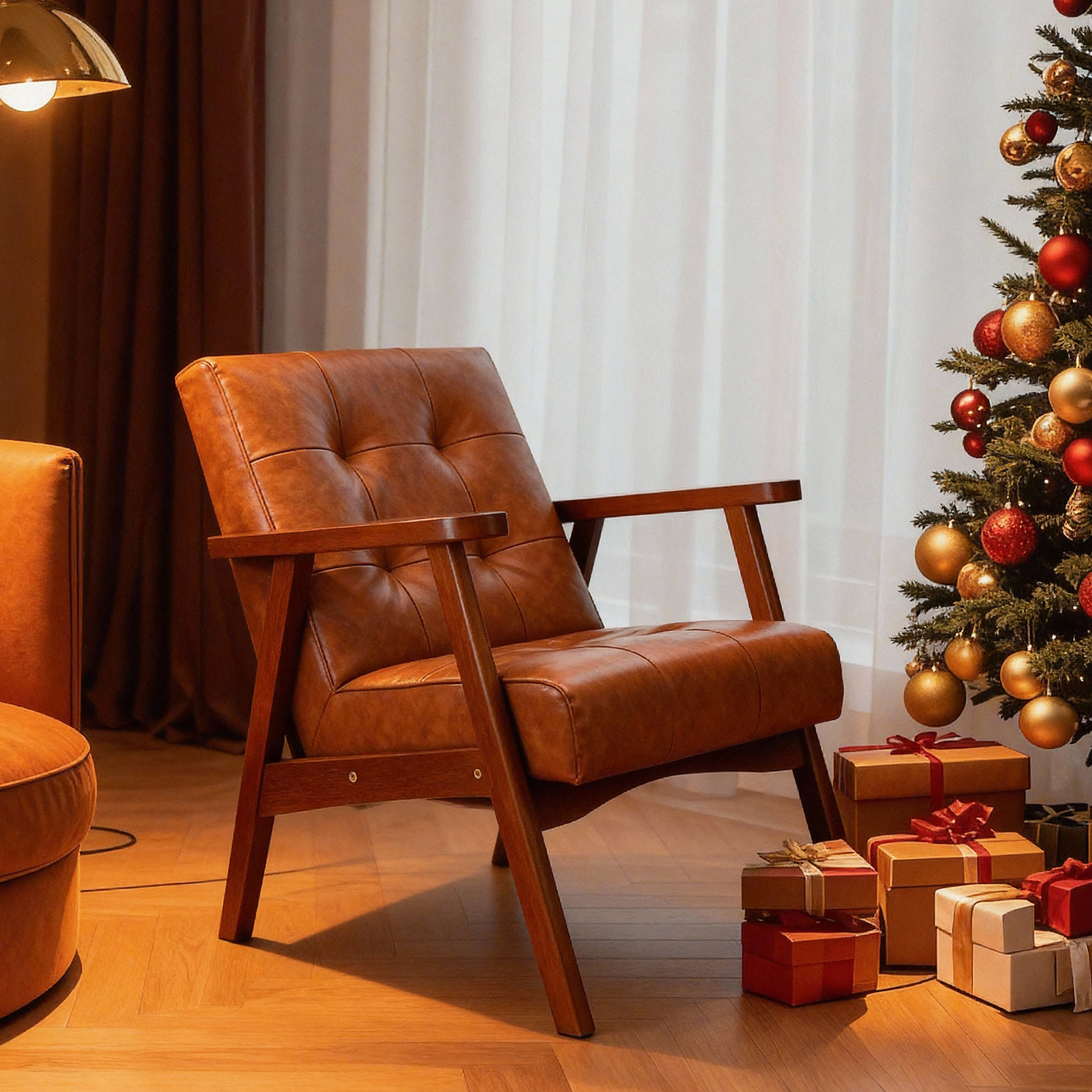 Fauteuil en bois au design scandinave et cuir Caramel-L 67 x L 76 x H ...