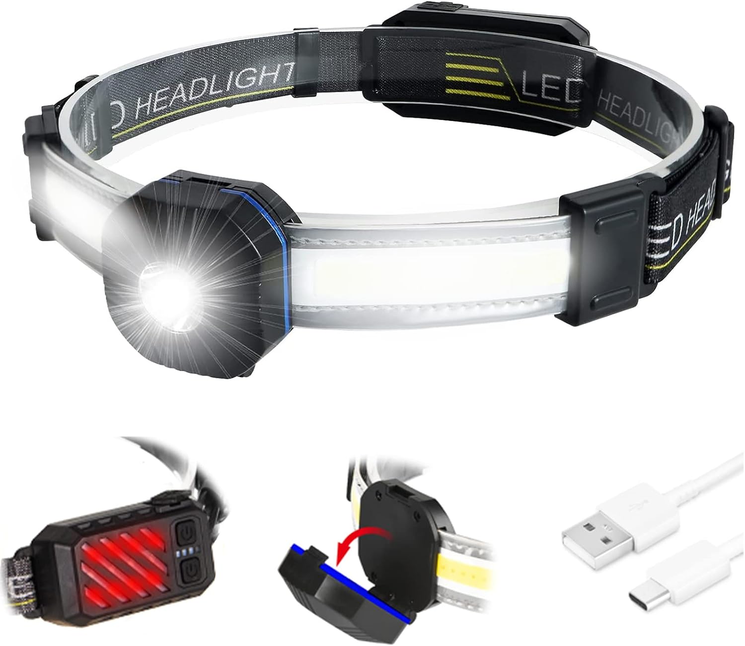 Mocna latarka czołowa COB XPG trybów ładowana przez USB lampa czołowa LED lumenów wodoodporna do kempingu czytania Klasa energetyczna A
