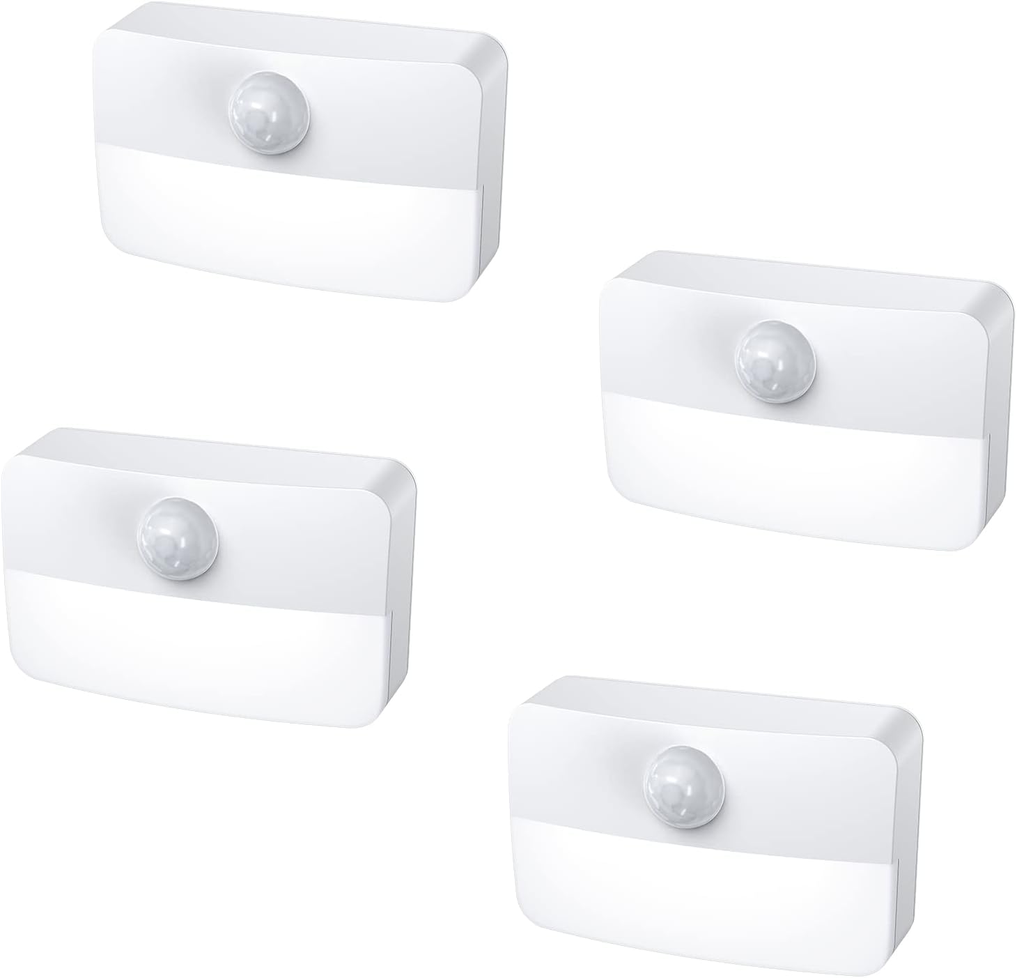 Lampka nocna LED z czujnikiem ruchu (opakowanie 4 szt.) – samoprzylepna, do oświetlenia kuchni, schodów i garderoby, ekonomiczna i praktyczna