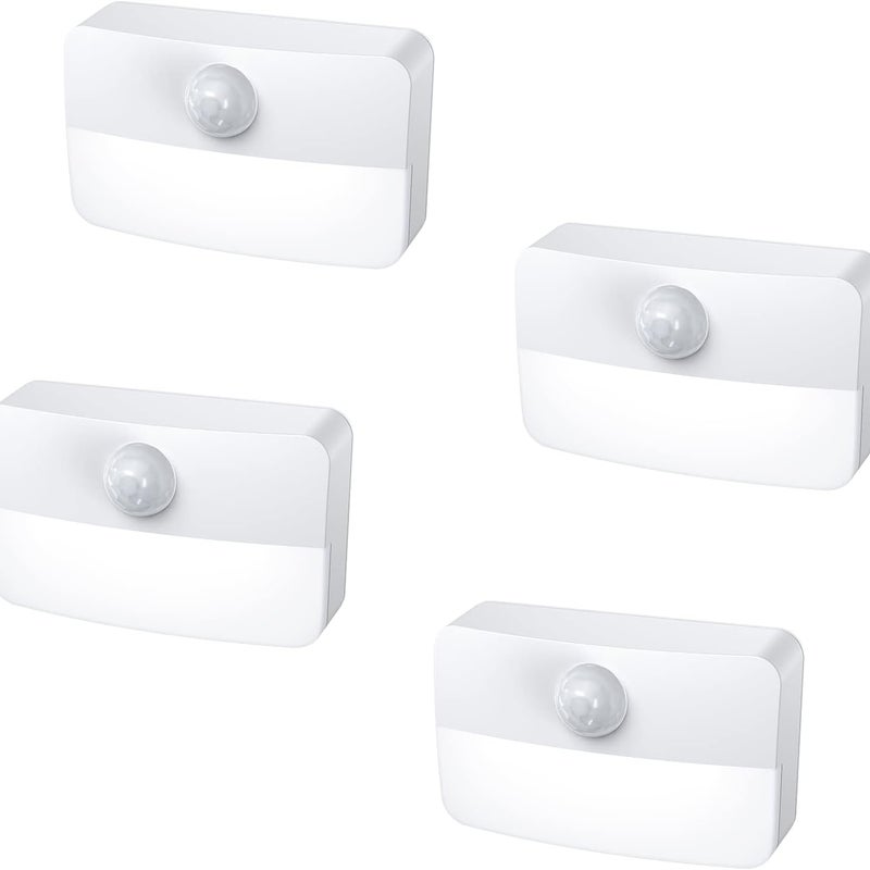 Lampka nocna LED z czujnikiem ruchu (opakowanie 4 szt.) – samoprzylepna, do oświetlenia kuchni, schodów i garderoby, ekonomiczna i praktyczna
