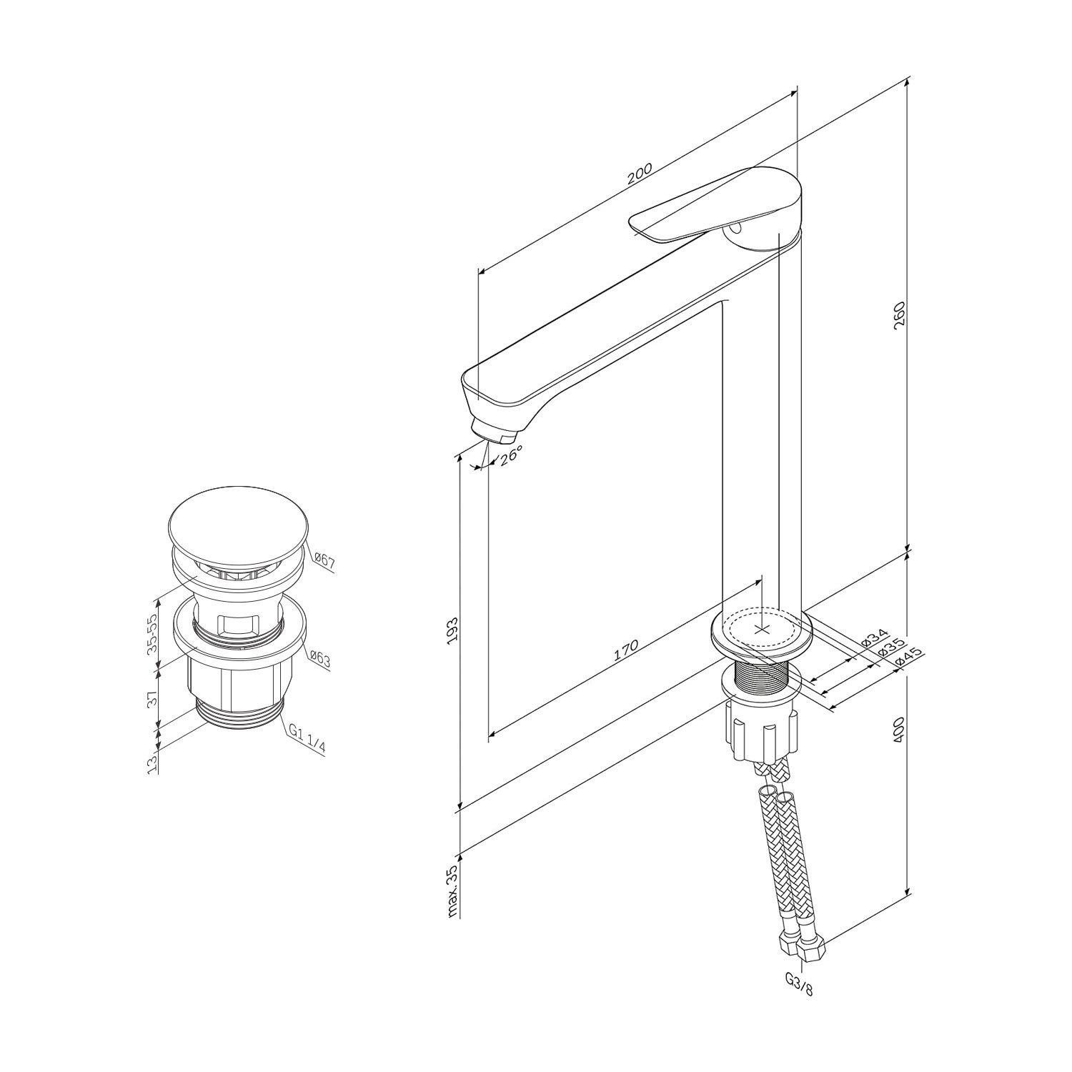 Mitigeur de Lavabo, Robinet de Lavabo avec bonde clic clac, Robinet de lave-mains, Noir, taille L, FTA92222 AM.PM - 9