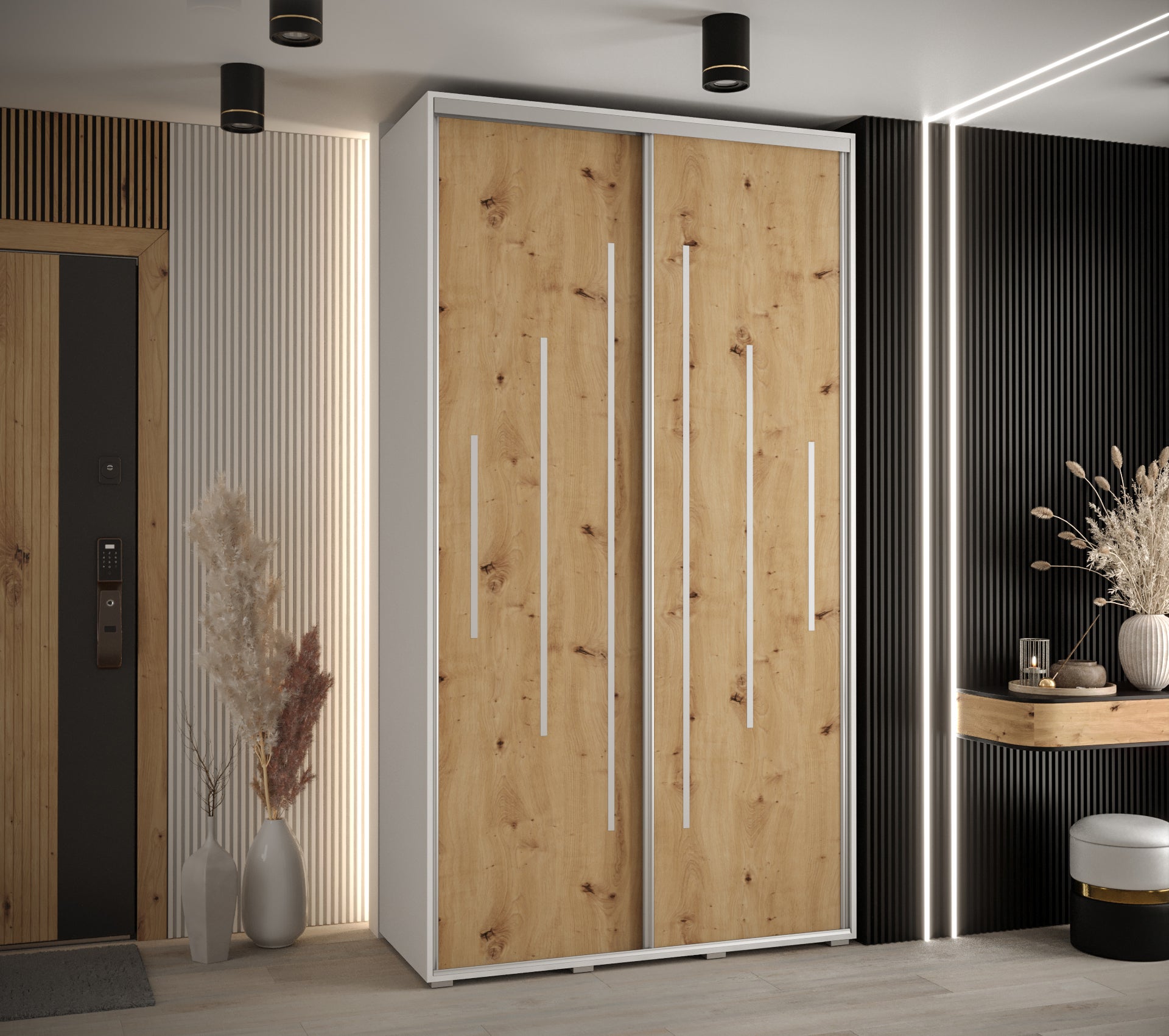 Szafa przesuwna wysoka Davos 12 130 x 60 x 235,2 cm biały + artisan + u. srebrny - Abiks Meble - 2