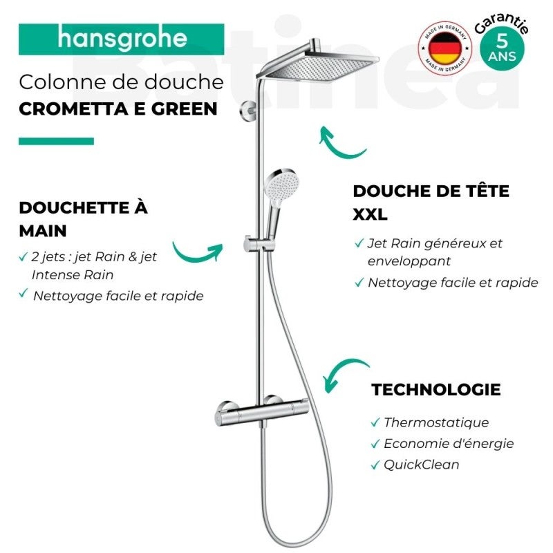 HANSGROHE Crometta E 240 EcoSmart columna de ducha termostática cromada - 5