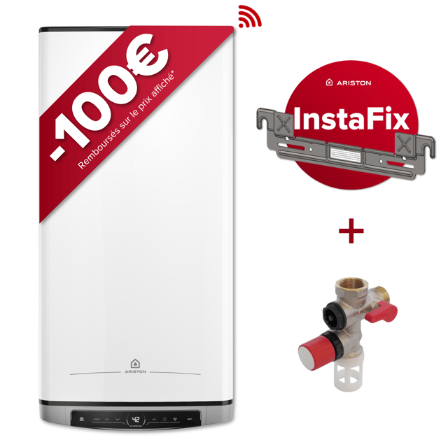 Ariston VELIS EVO DUNE DRY WIFI FE 80 l - Chauffe-eau électrique ultra plat 27cm multiposition - Kit d'installation inclus