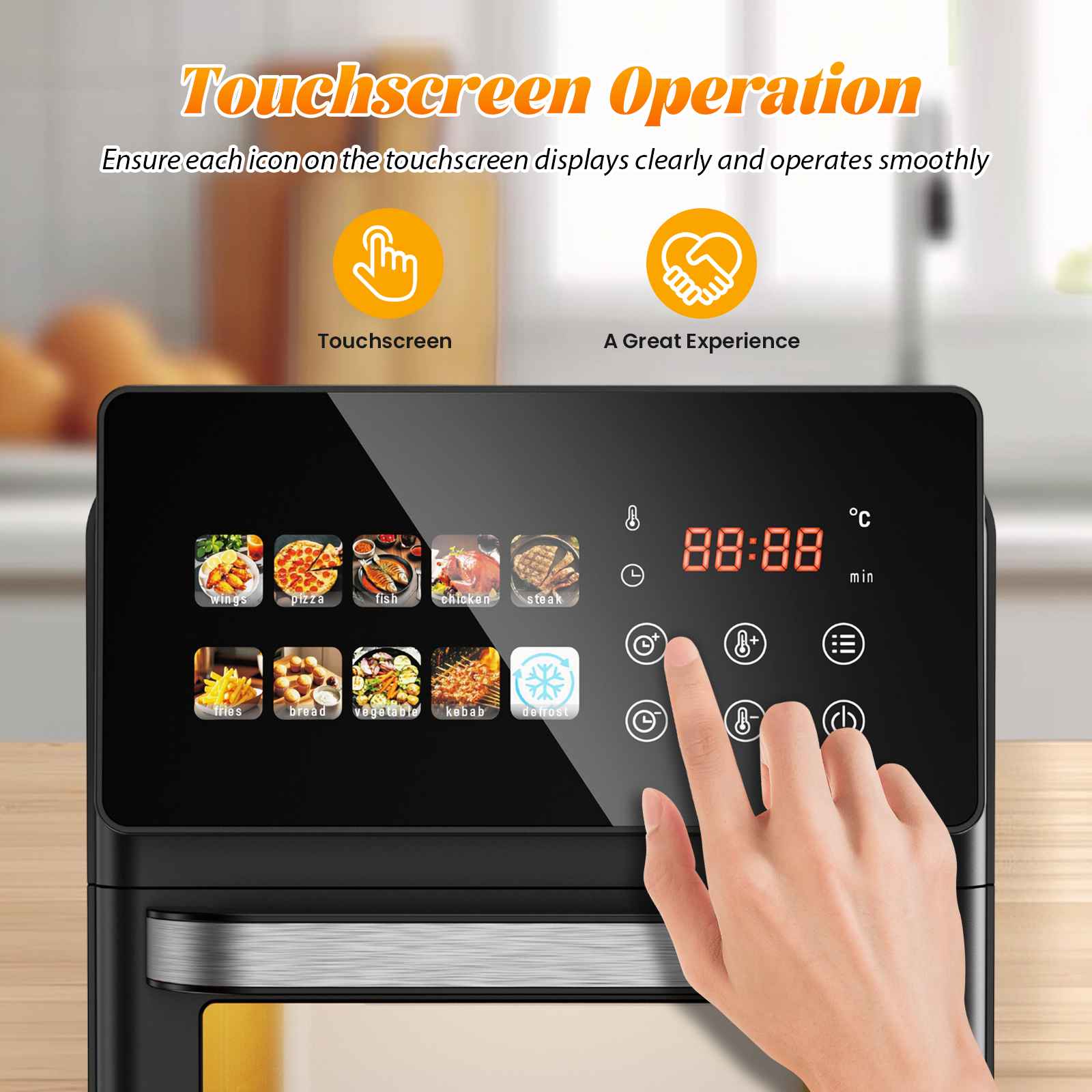 Four à air intelligent 10L écran tactile 12 programmes cuisson saine sans huile grande capacité famille 5-6 fenêtre transparente air chaud - 3