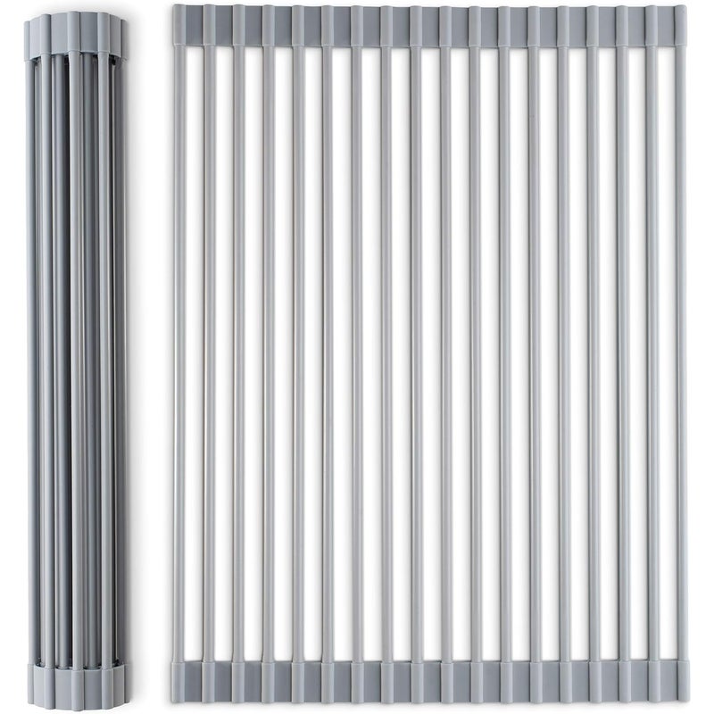 Ociekacz do naczyń składany, silikonowy, ze strukturą ze stali nierdzewnej 52x33cm – kompaktowy i praktyczny