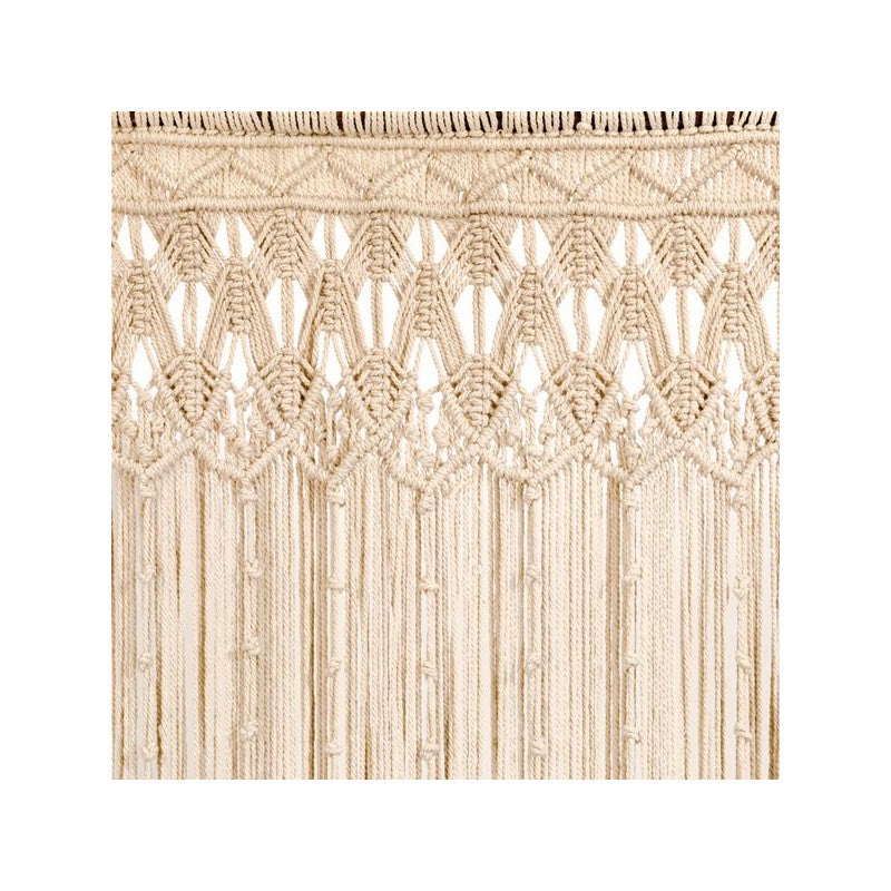 Rituality Set Di 2 Tende A Filo Con Dettagli Macramè, Cotone E Poliestere, Larghezza 90 Cm X Altezza 200 Cm, Colore Beige - Include Barra