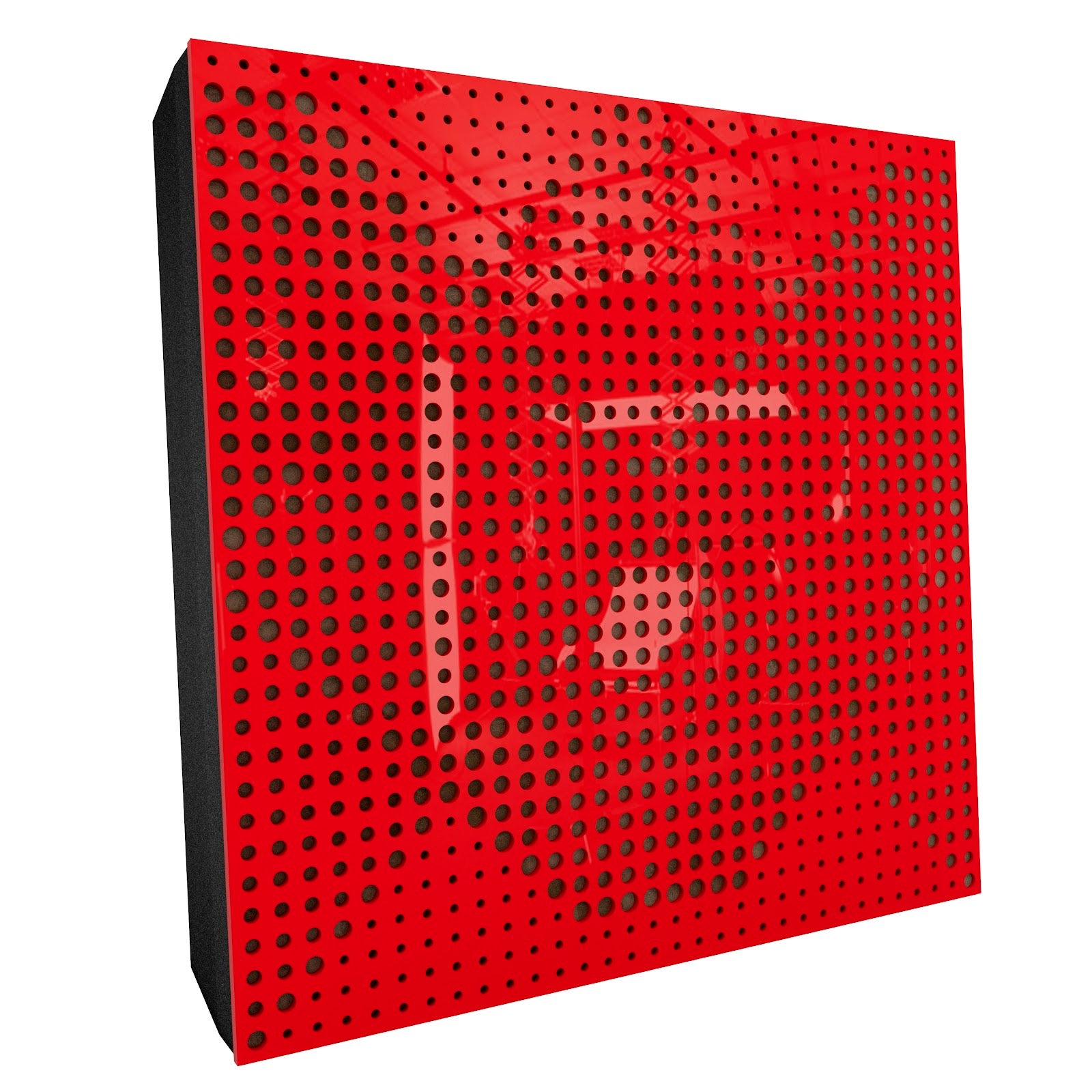 Lot de 2 Panneaux acoustiques WILDS-F décoratifs insonorisants 50x50x5 cm - Plastique perforé, tissu et mousse acoustique -Rouge brillant+Beige - 2