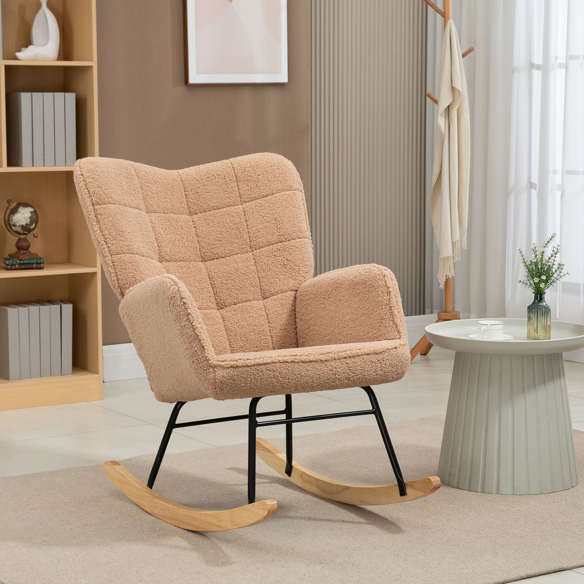 Fauteuil à bascule rocking chair revêtement effet laine bouclée ...
