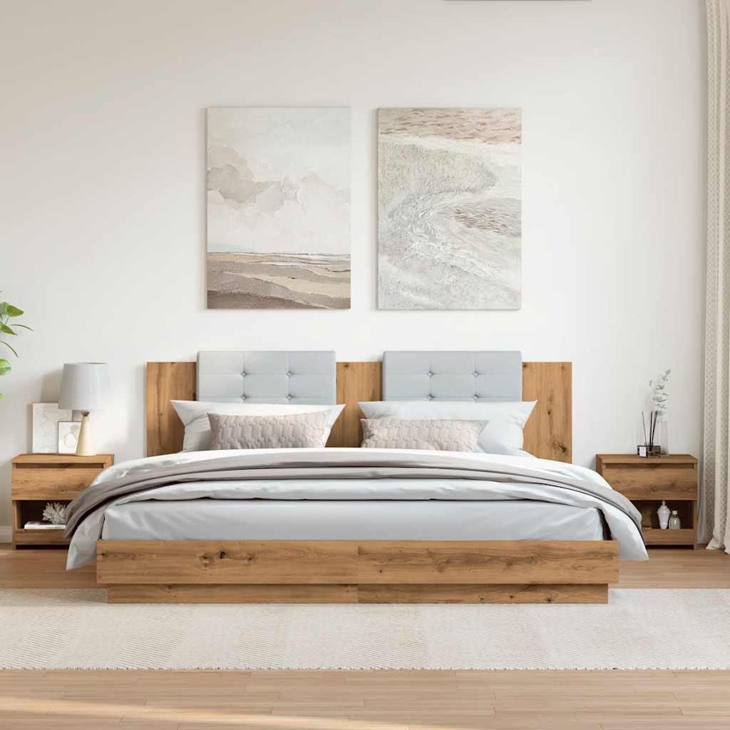 Lot de 2 Tables de chevet，Table d'appoint，Table de nuit chêne artisanal 40x30x39 cm CFW525978 - 3