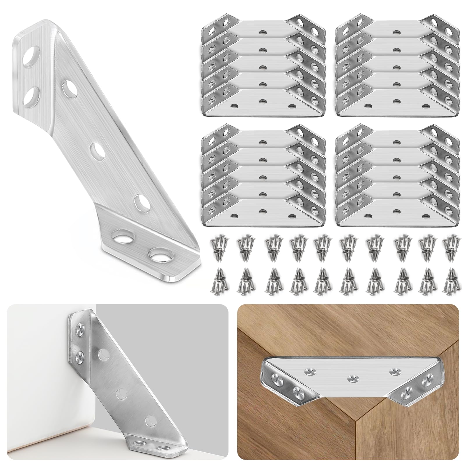 10 Staffe Angolari 90° Nero Con Viti - 40x40x17mm, Acciaio Inox Per Mobili E Riparazioni - Foto 10