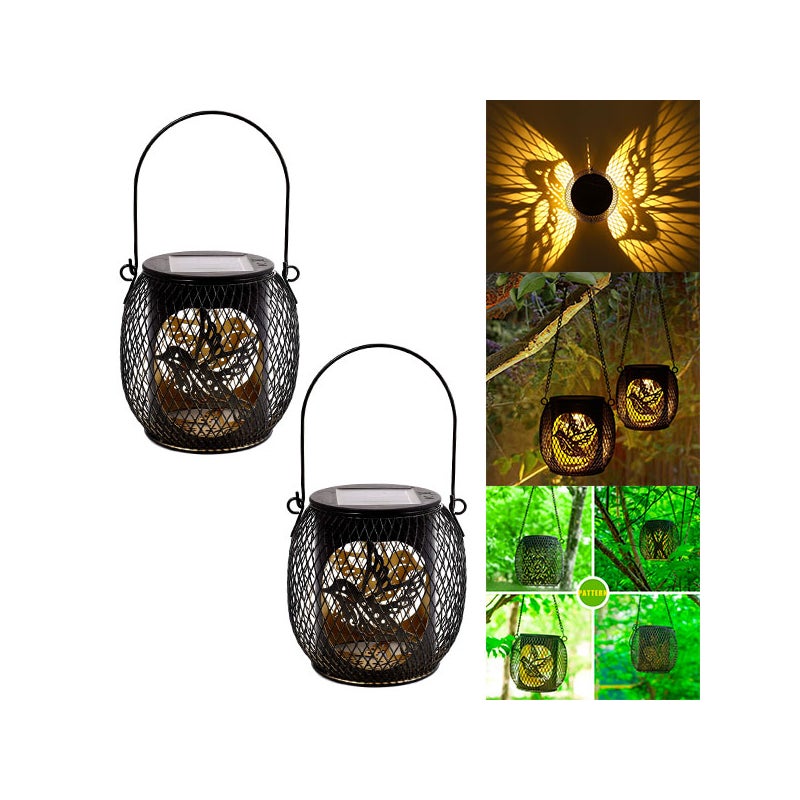 Zewnętrzne wiszące lampy solarne, 2 sztuki, dekoracyjna, wodoodporna latarnia solarna IP65, wykonana z żelaza