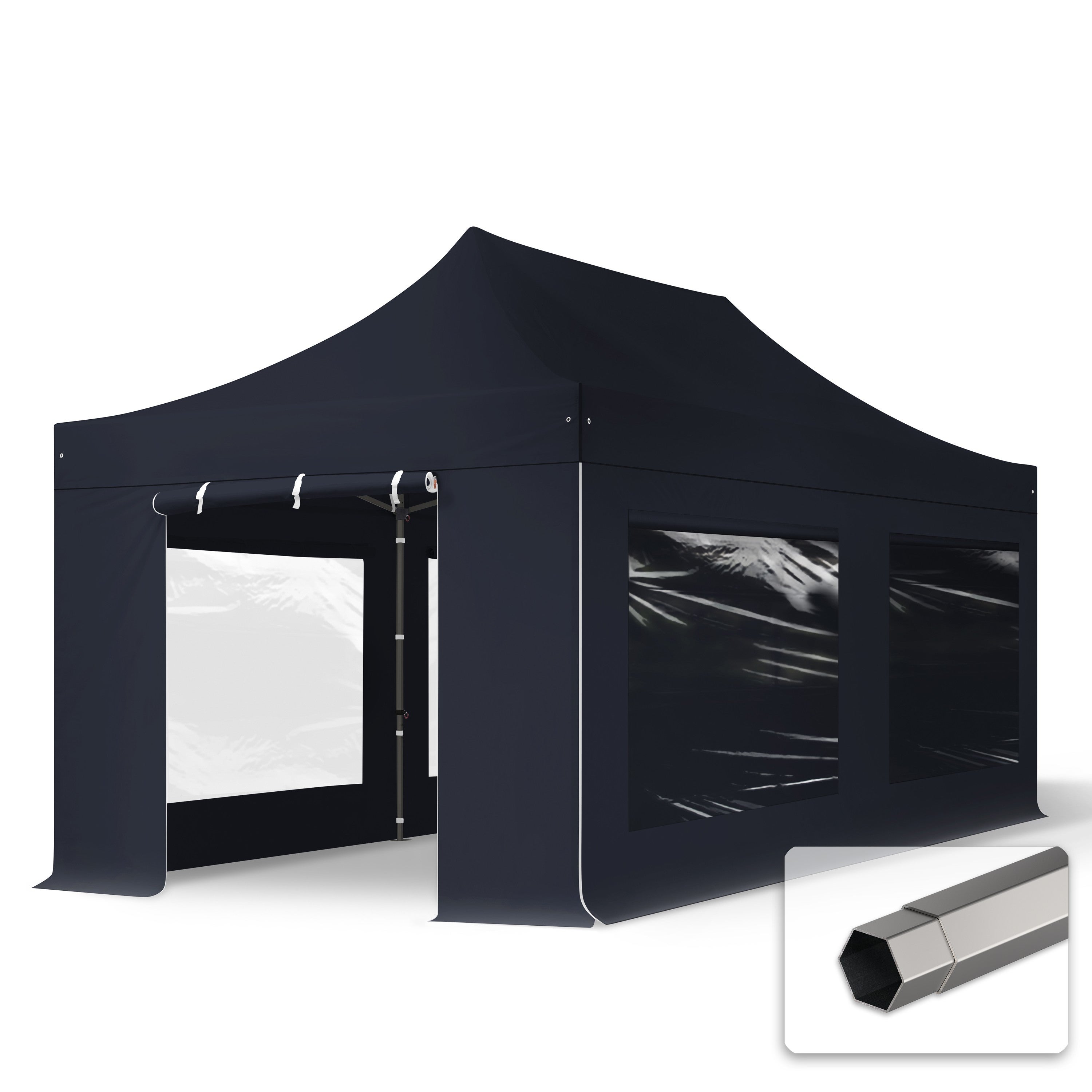 3x6 m Namiot Ekspresowy, PREMIUM Stal 40mm, ze ścianami bocznymi, okna panoramiczne, czarny