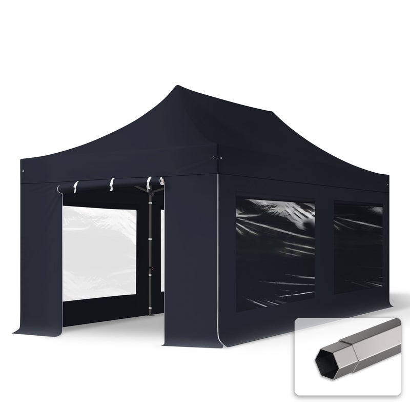 3x6 m Namiot Ekspresowy, PREMIUM Stal 40mm, ze ścianami bocznymi, okna panoramiczne, czarny