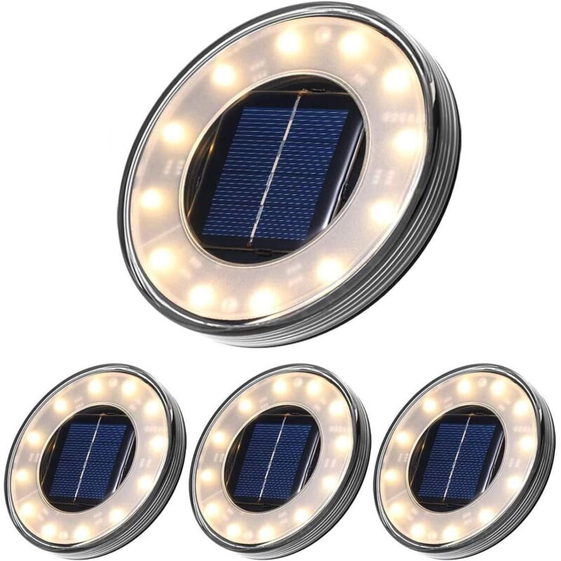 Lot de 4 felinare solare LED cu 12 LED-uri, iluminat exterior impermeabil IP68, drum subteran pentru alee, grădină, terasă, curte, gazon