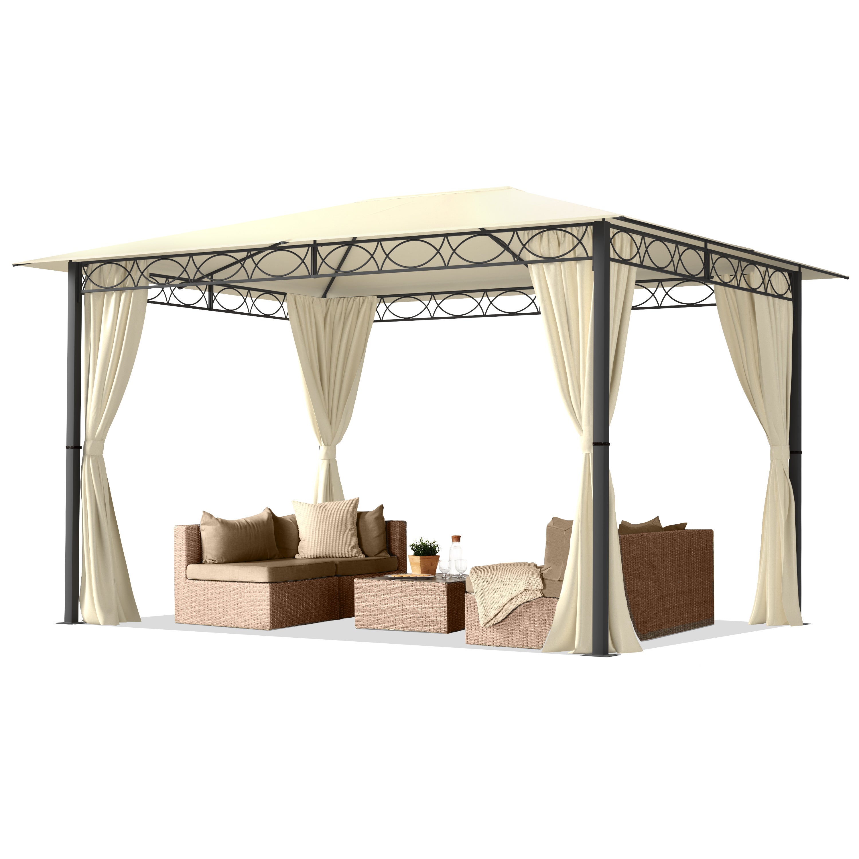 Pawilon ogrodowy 3x4 m namiot ogrodowy ok. 220 g/m² plandeka dachowa pawilon z 4 częściami bocznymi szampański