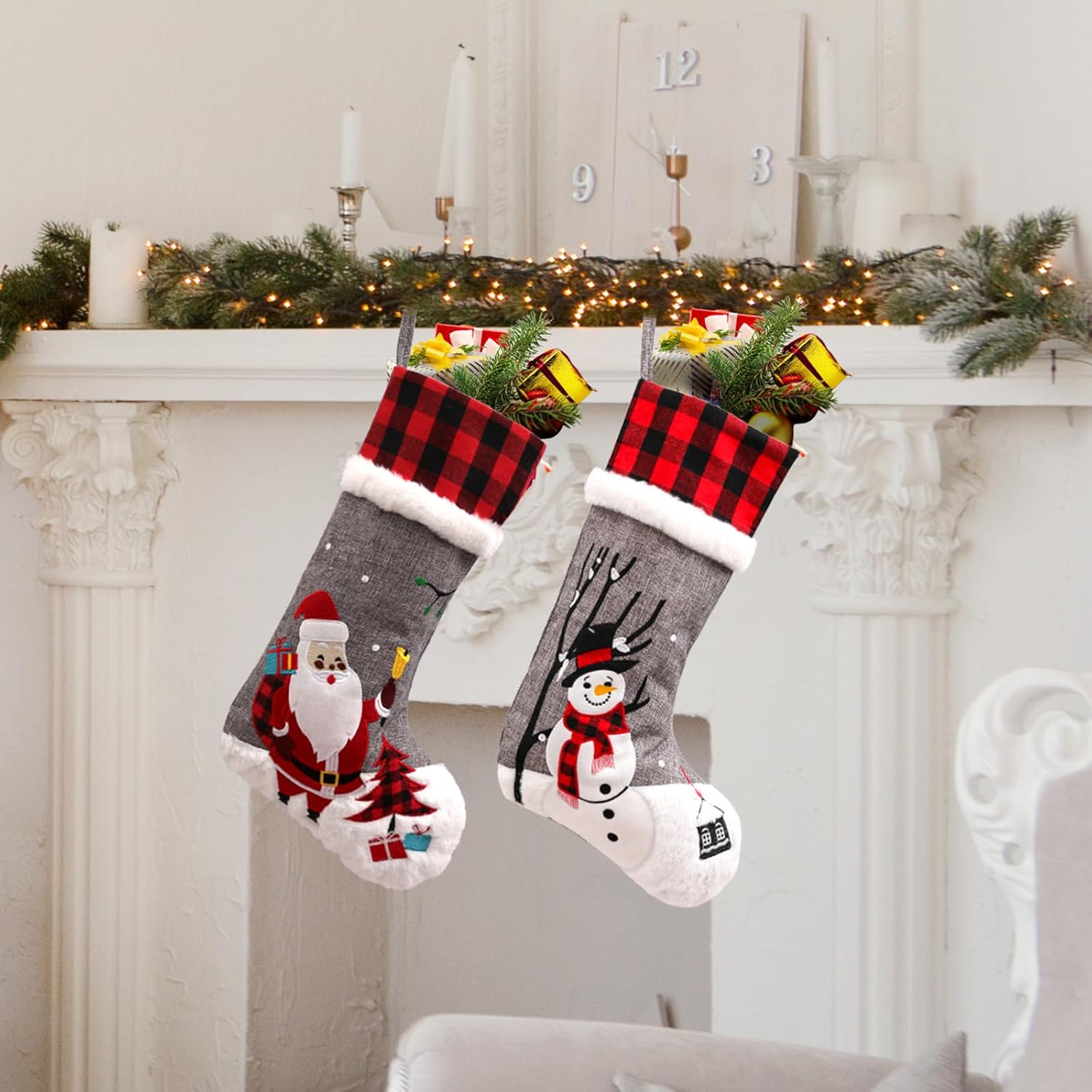 Chaussette De Noël Porte-bonbons BUGUUYO - Décoration En Lin Doré - 48 Cm