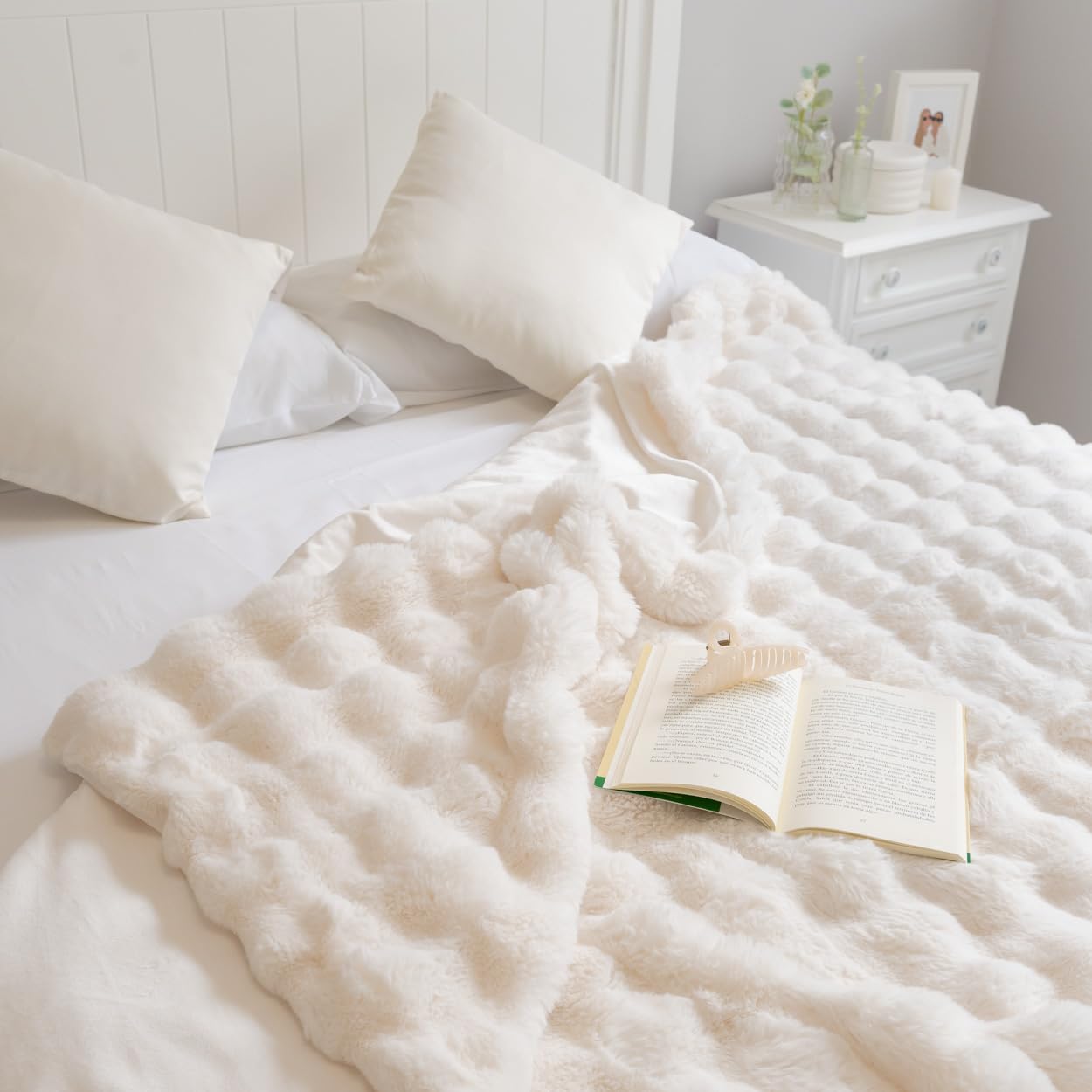 Flamingueo Plaid Polaire Couverture Lestée Grand Jete de Lit 100% Polyester 200x185cm Blanc - 4