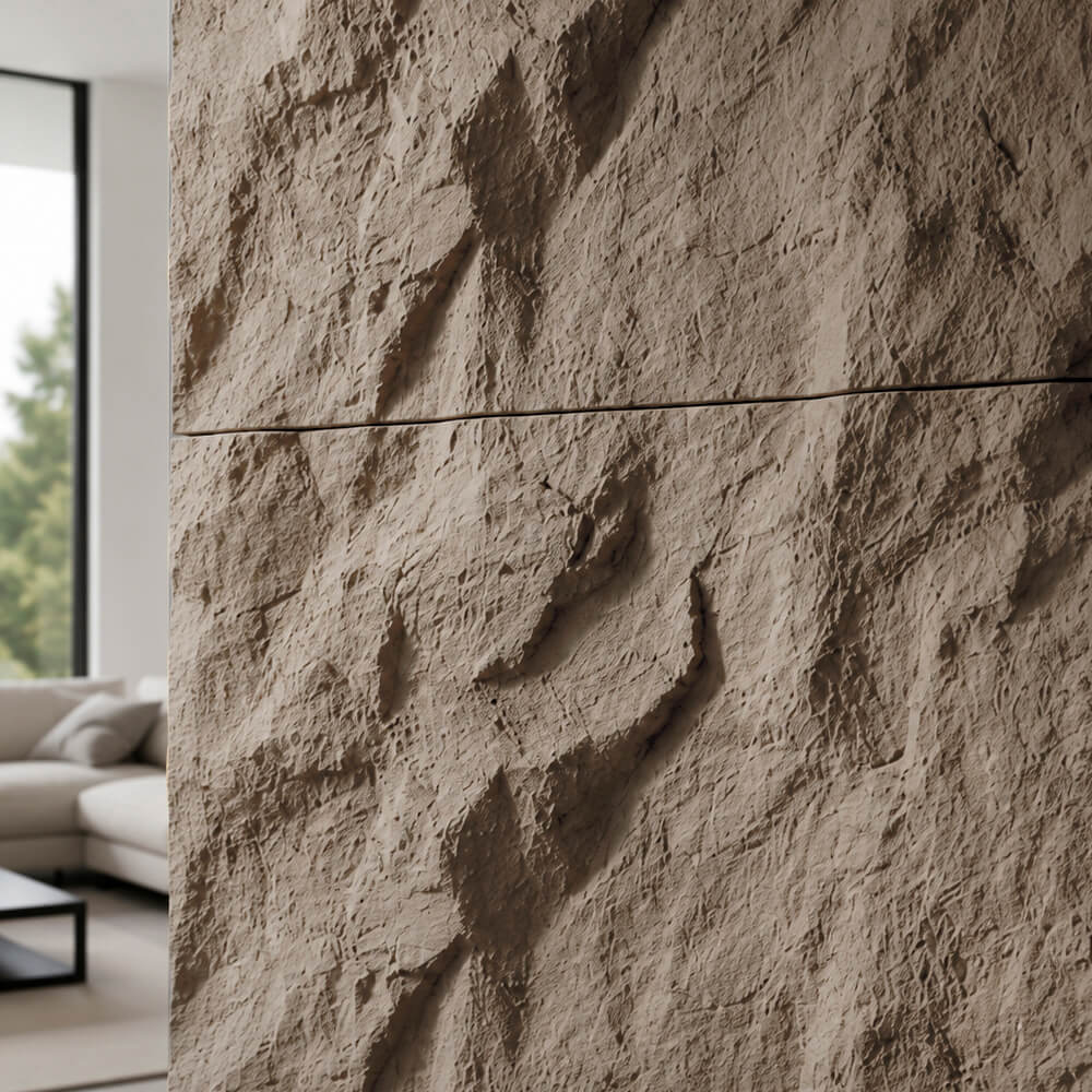Pack 6 Panneaux Muraux 3D Rock Stone Marron 120x60 cm - Revêtement Décoratif en PU HD - 2