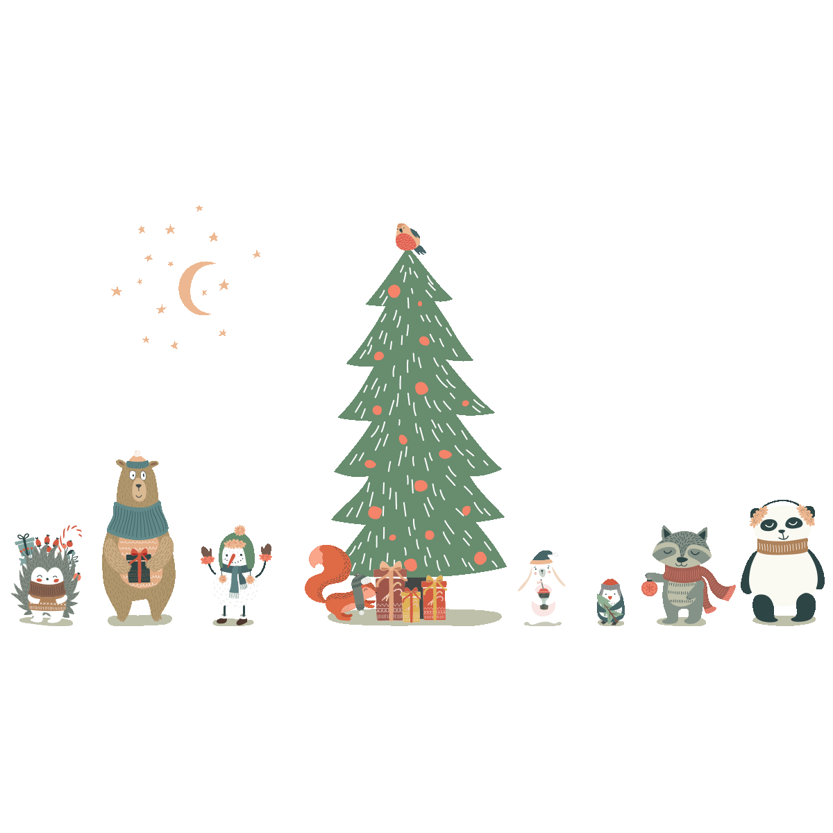 Stickers Noël animaux enchantés - Autocollants stickers adhésifs noël - décoration fêtes - 90x60cm - 2