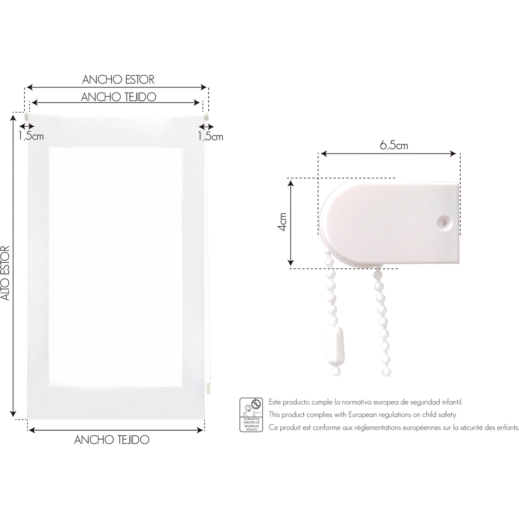 Ecommerc3 | estor translúcido a medida tamaño 70x200 - estor enrollable fácil instalación tamaño tela 67x195 - estor lino