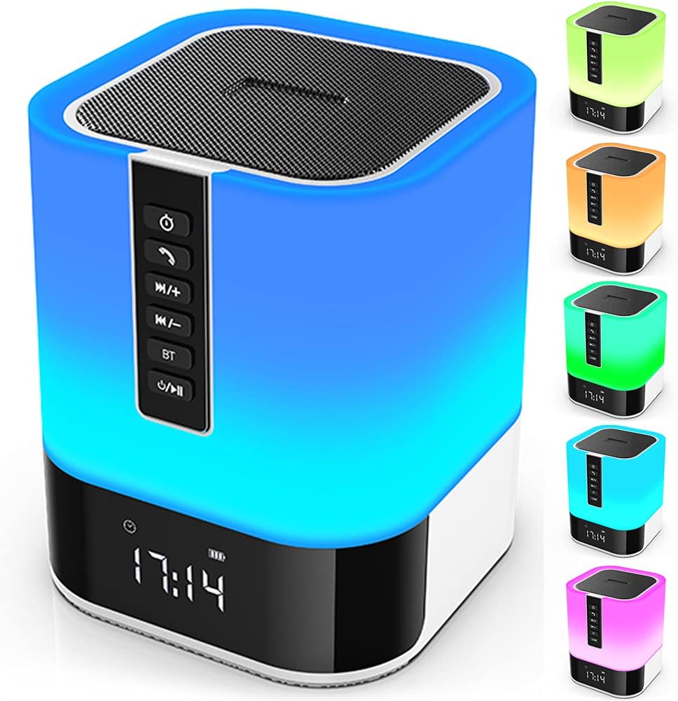 Budzik LED, lampka nocna, głośnik Bluetooth, dotykowa lampka nocna 5 w 1 ze zmiennym światłem, najlepszy prezent urodzinowy