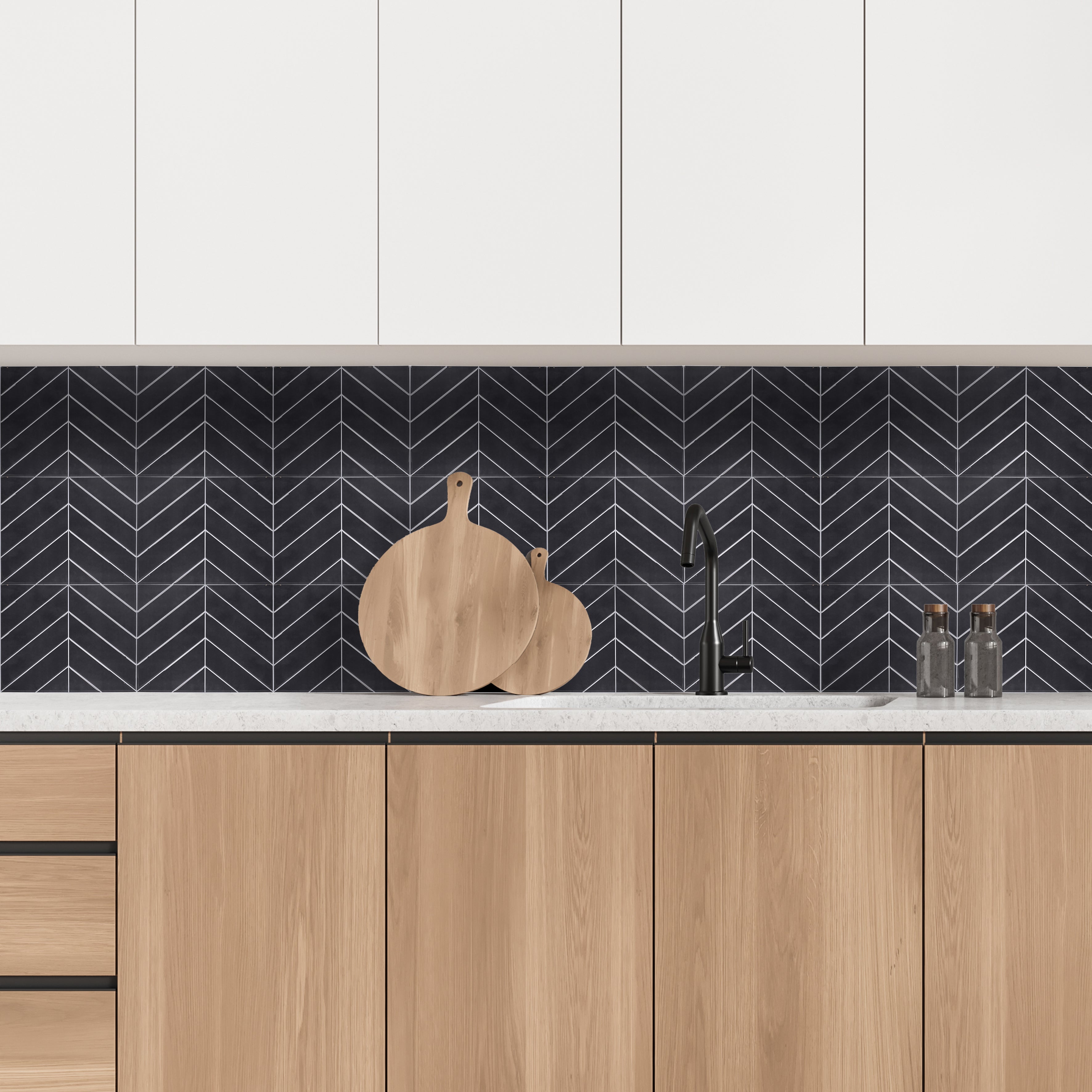 Crédence Adhésive - JE CHERCHE UNE IDEE - Chevron - Souple - Noir - 4