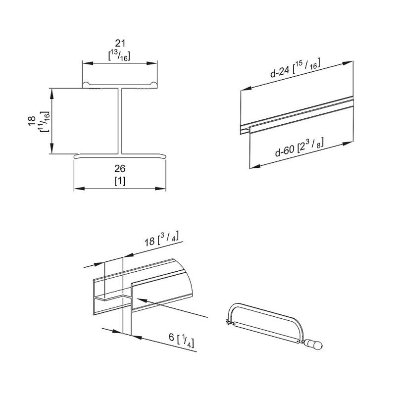 Profil en H SLID'UP 220 pour porte 18 mm - 1,8 m - argent - 5