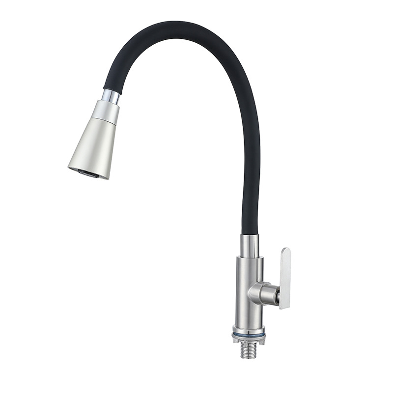 Uniwersalny silikonowy kran kuchenny, pojedynczy kran pionowy do zlewu z zimną wodą, z wężem doprowadzającym wodę o długości 60 cm