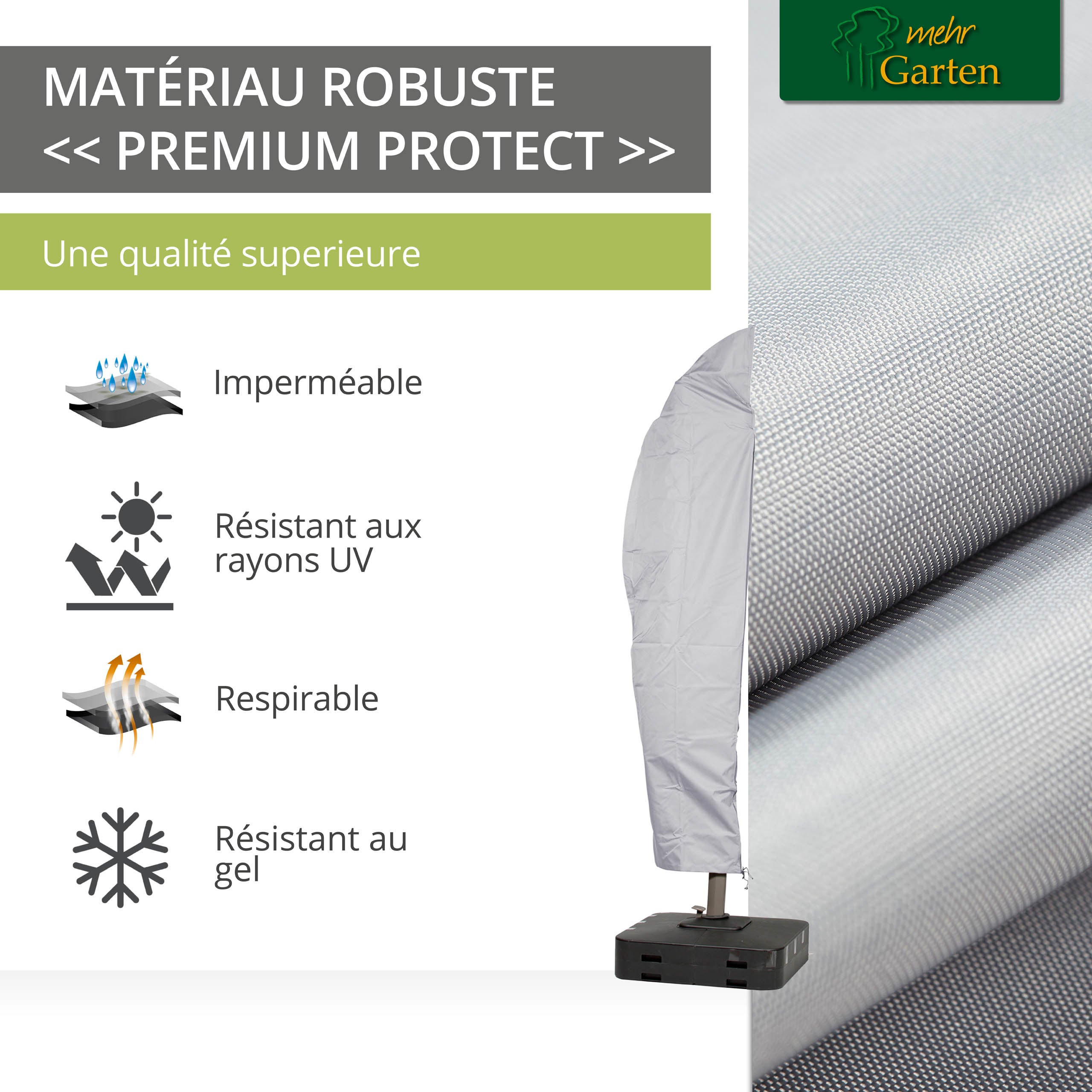 Mehr Garten - Pokrowiec na parasol Premium PROTECT, zakrzywiony stelaż, 265(wys.)x40/70/50(szer.) cm I okrągły parasol do Ø 350 cm I pokrowiec ochronn - 4