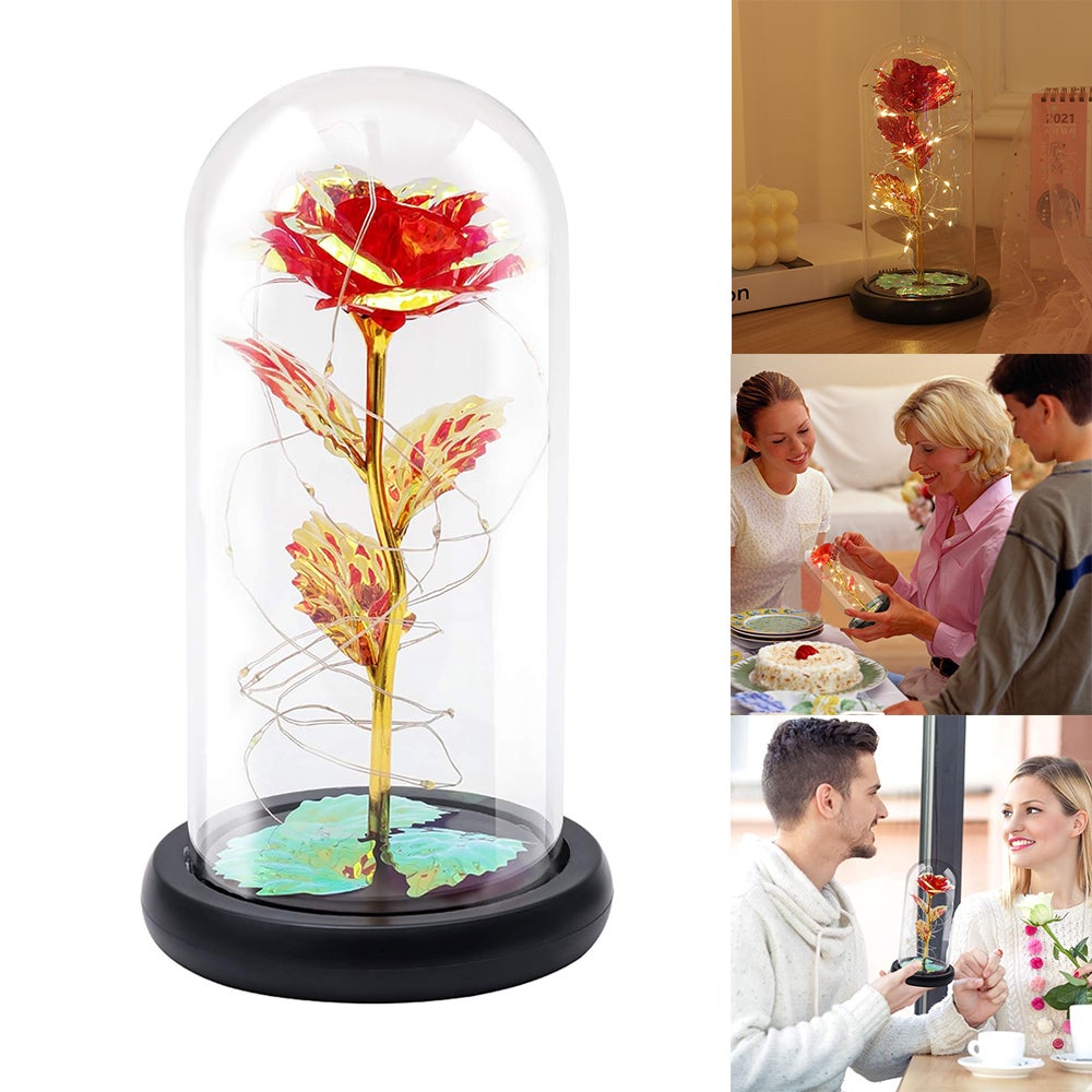 Lumière Led, Rose galaxie dans une veilleuse en forme de dôme de verre ...