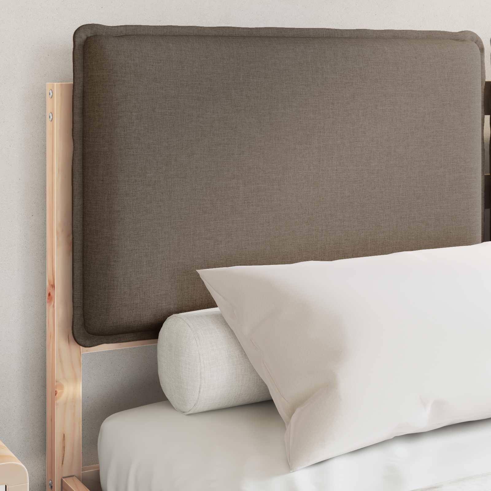 Cadre de lit avec tête de lit rembourrée, taupe, pour la chambre, 150 × 200 cm - 3