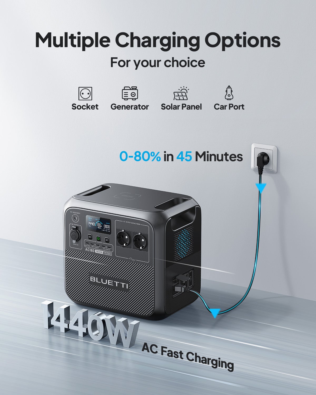 Générateur Électrique Solaire BLUETTI AC180 avec Panneau Solaire PV350,1152Wh Batterie LiFePO4, générateur pour Camping,Voyage,Panne de Courant - 4