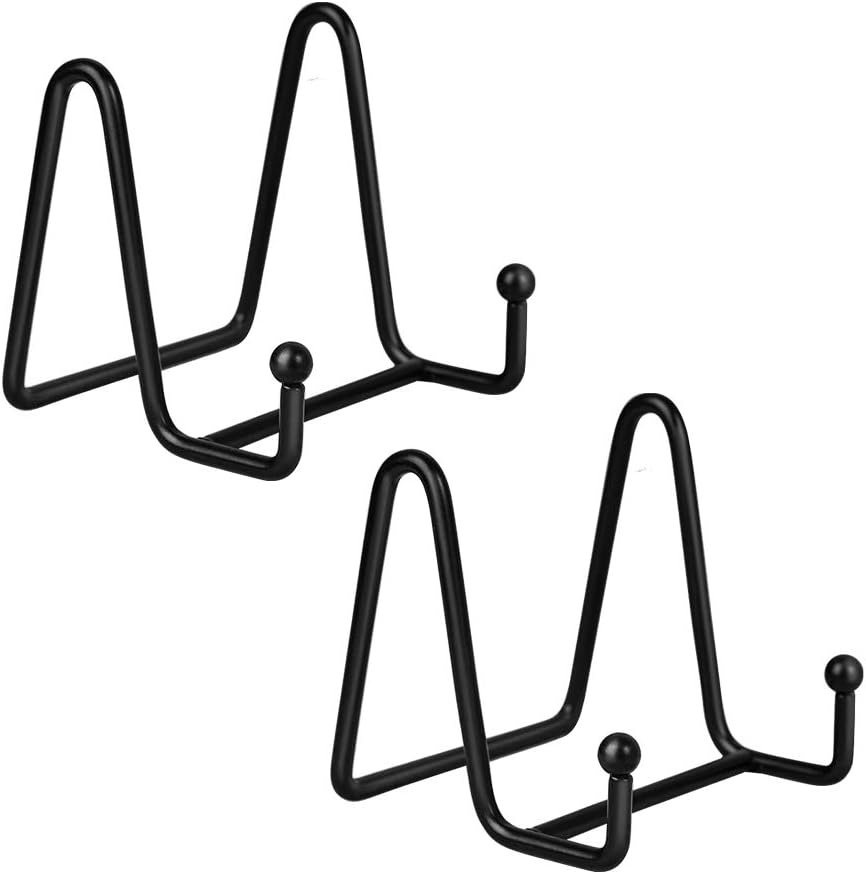 Stojak na talerze w stylu sztalugi - Dekoracyjny stojak metalowy (2 sztuki) - Ramka na zdjęcia na biurko - Żelazo - Czarny - 7,6 cm