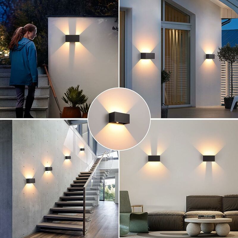 LEMROE Applique Murale intérieur/Extérieur avec Détecteur de Mouvement，LED 24W Moderne Luminaire Murale, 3000K IP65 blanc chaud,Noir - 2