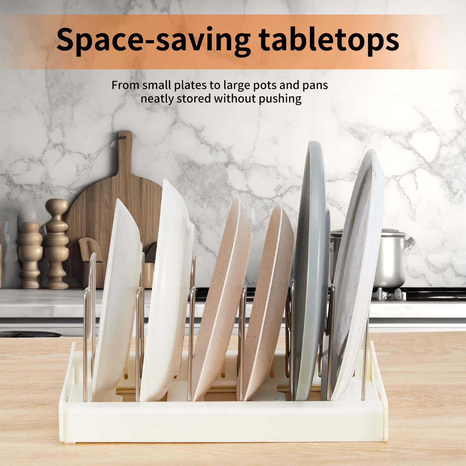 Pot extensible, organisateur de casseroles, organisateurs de couvercles de casseroles, séparateurs réglables en acier inoxydable - 4