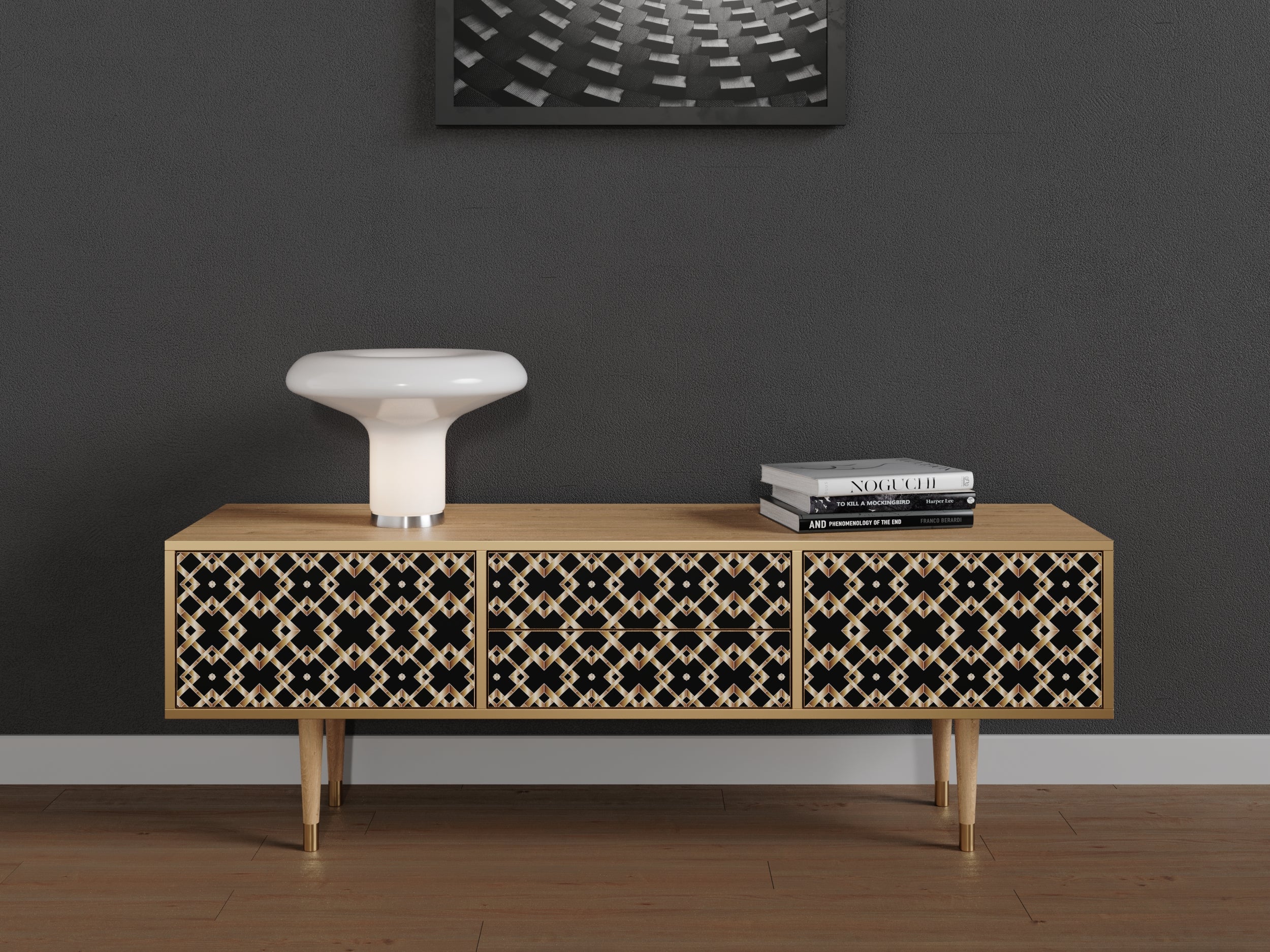 Mobile TV con due porte e due cassetti, lungo 170 cm, in rovere - 2