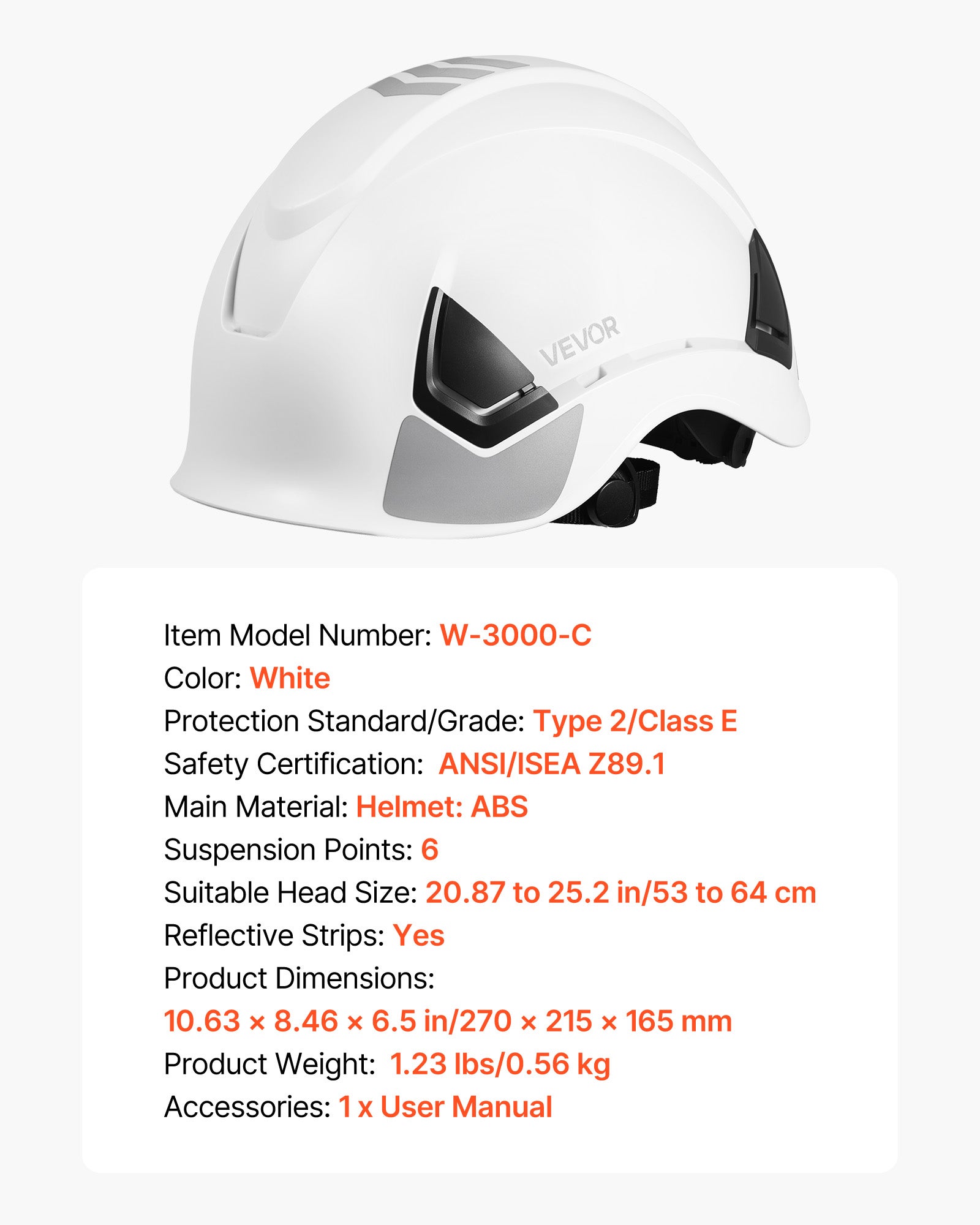Casque de sécurité pour chantier,VEVOR certifié ANSI/ISEA Z89.1,ABS,suspension à cliquet 6 points,réglable et ventilé,pour hommes et femmes - 7