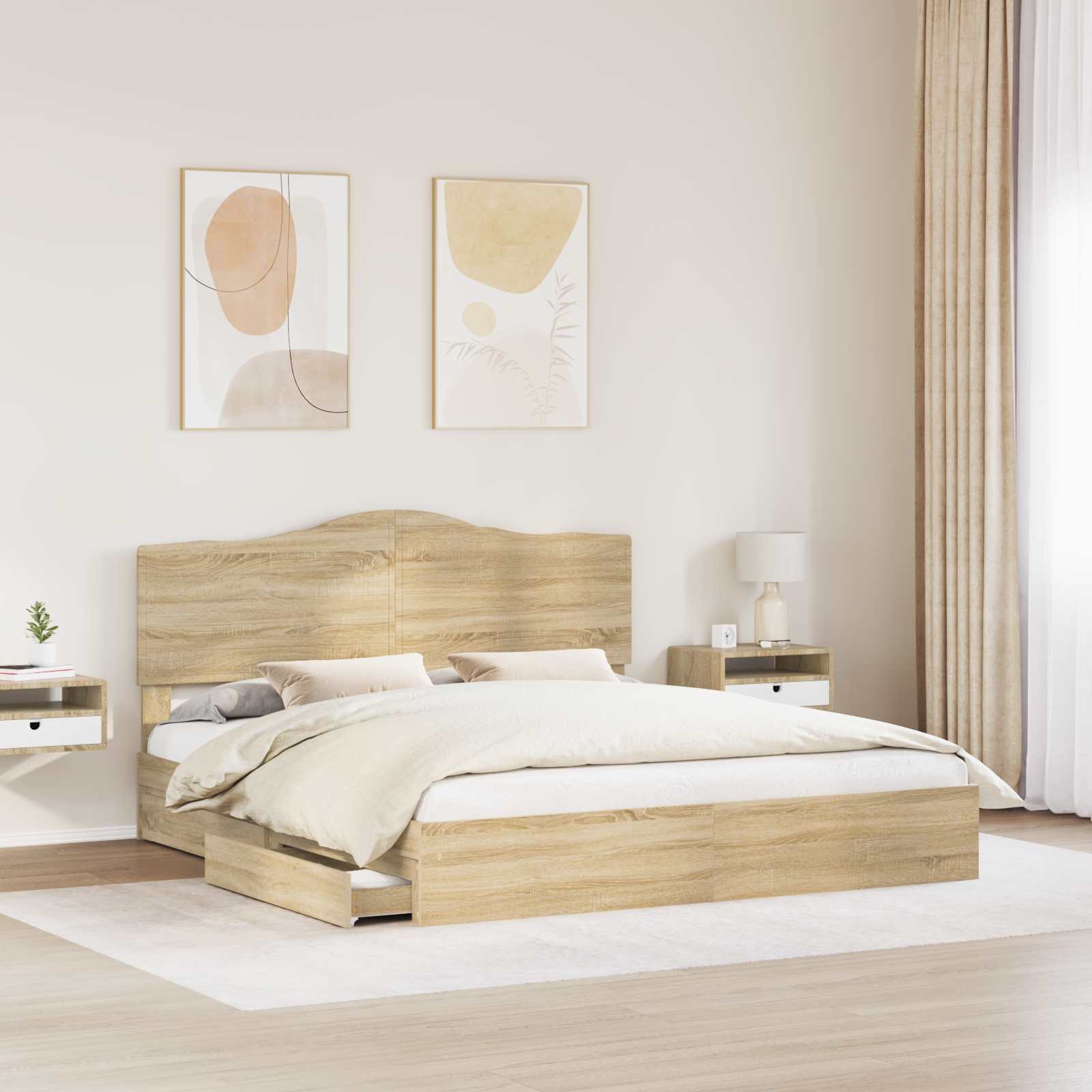 Lit avec rangement, panneau de bois, chêne, pour la chambre, 180 × 200 cm - 3