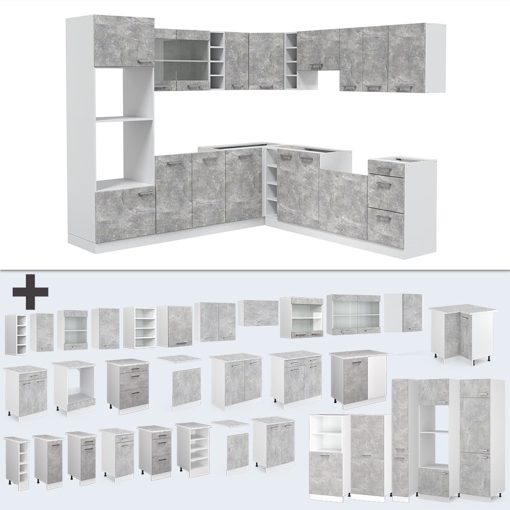 Vicco Cuisine en angle R-Line, Béton/Blanc, 247 x 237 cm, PT Chêne - 8