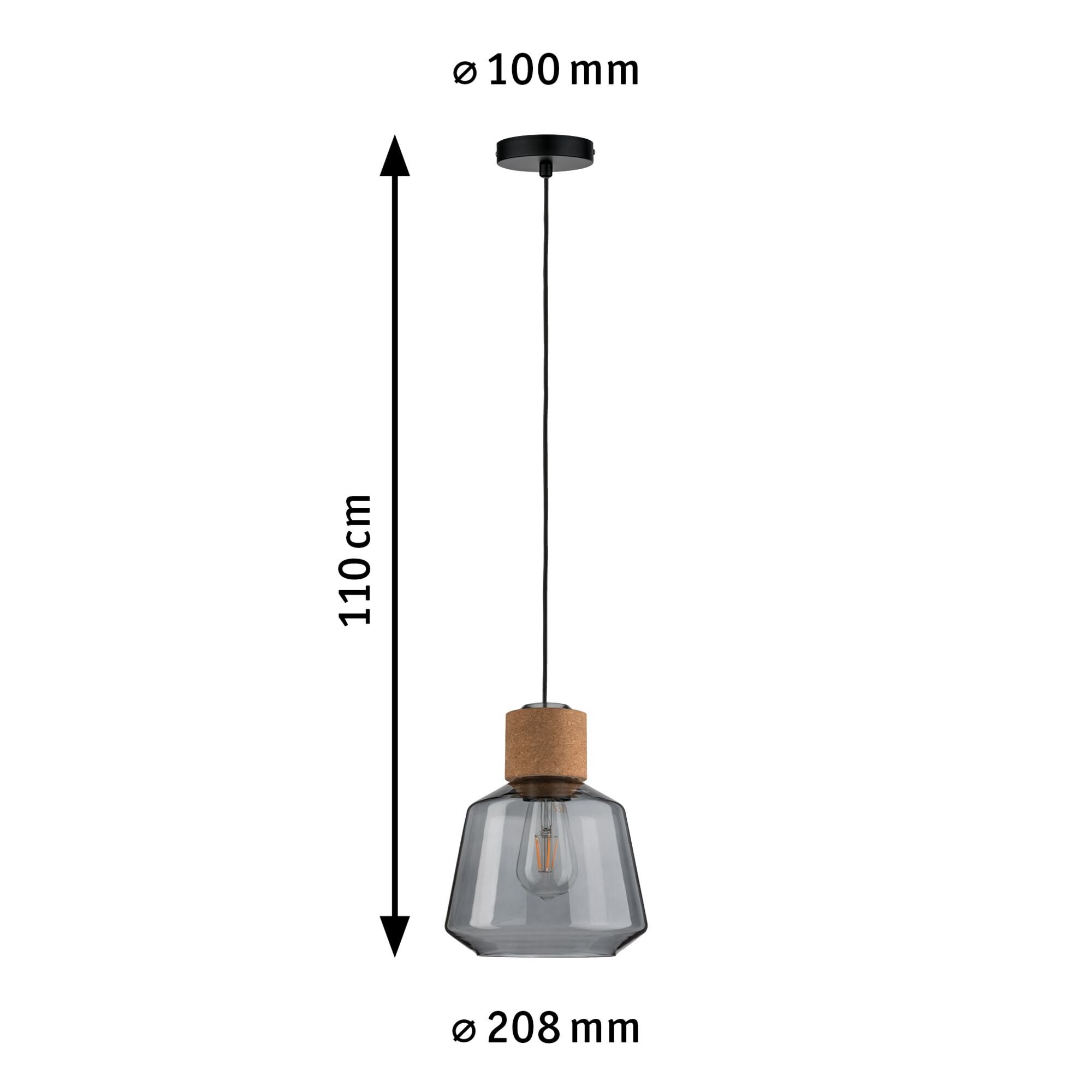 Neordic Luminaire en suspension Elia E27 max. 20W Verre fumé, Liège, Noir gradable Verre, Liège, Métal - 4