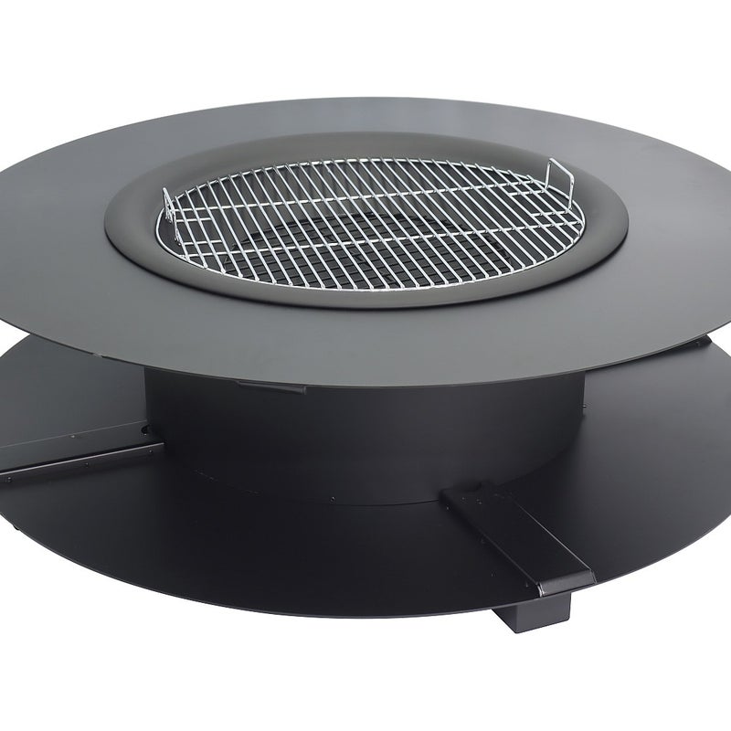 Palenisko z grillem, płytą i stojakiem na drewno - szer. 120 x dł. 120 x wys. 40 cm - BARCENA