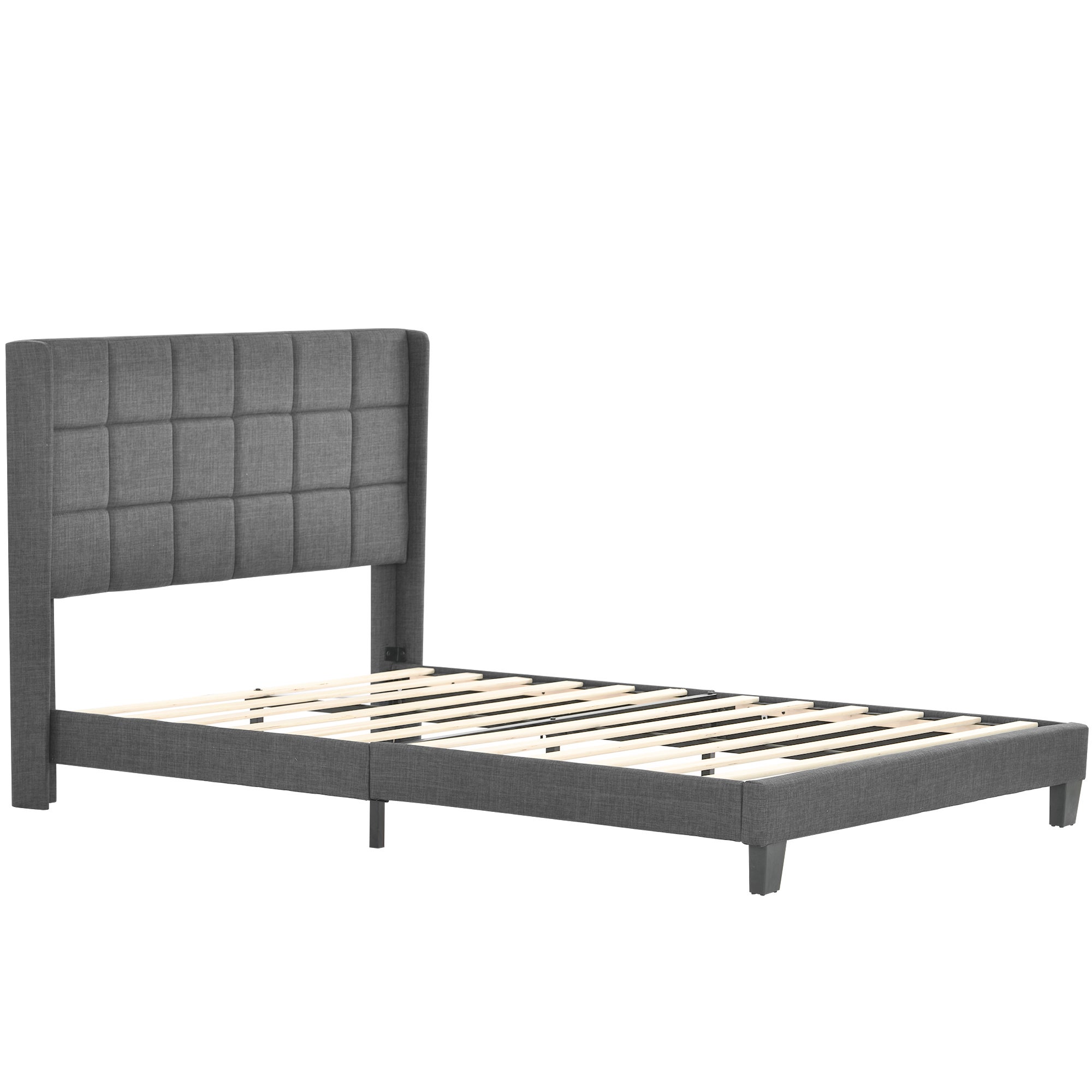 Cama de adulto tapizada con cabecero - 140 x 200 cm - tela de lino - gris - 8