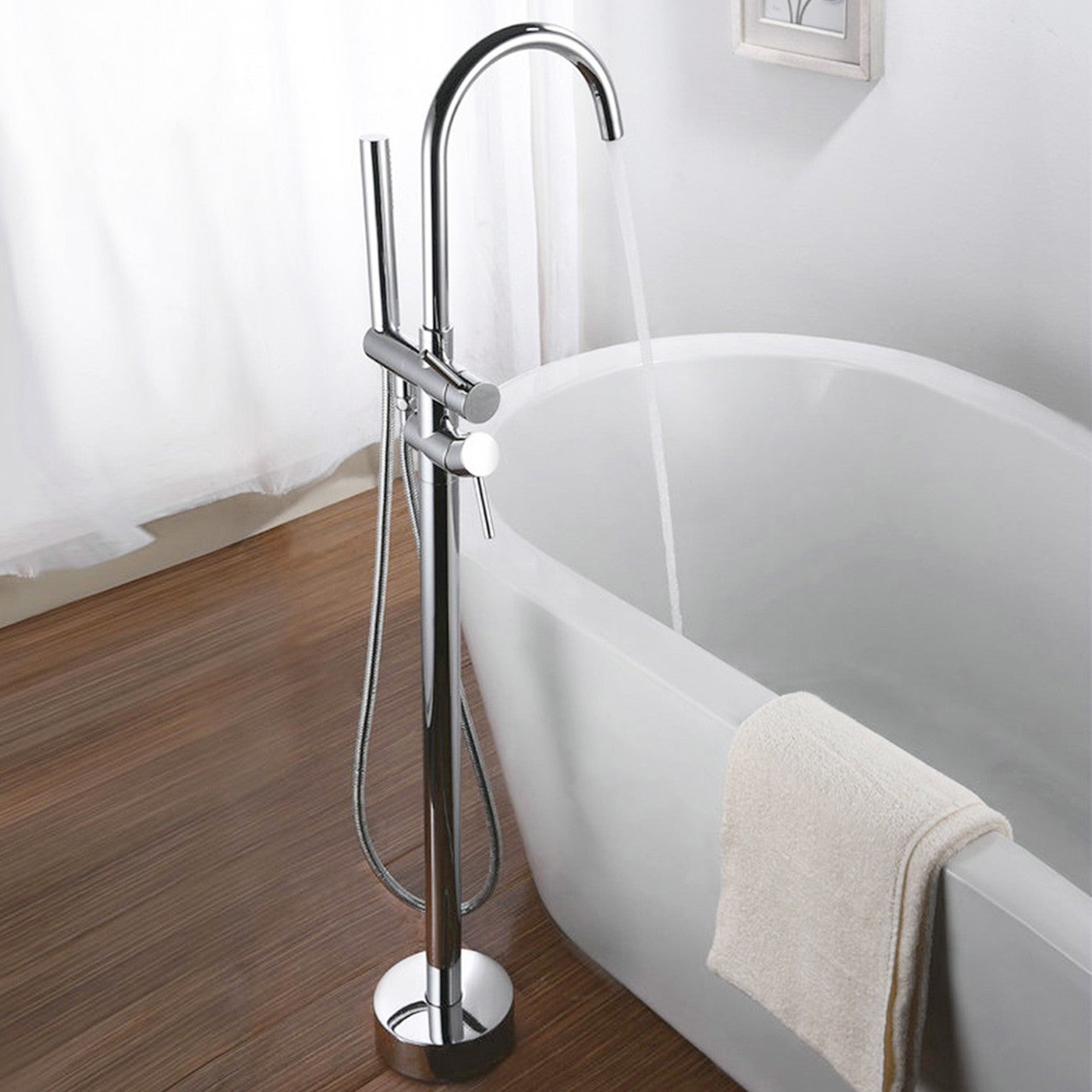 MATY Robinet mitigeur sur pied chrome brillant pour baignoire îlot - 5