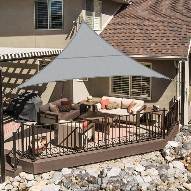 Żagiel przeciwsłoneczny trójkątny 3,6x3,6x3,6 m, wodoodporny, tkanina zacieniająca PES, szary, z 95% ochroną UV, do ogrodu na zewnątrz