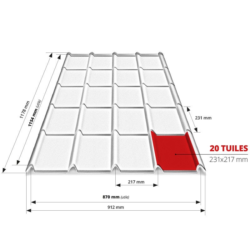 Tôle imitation tuile emboîtable BACACIER Tuile R® Area Anthracite mat 1178 x 912 mm 1.00 m² - 4
